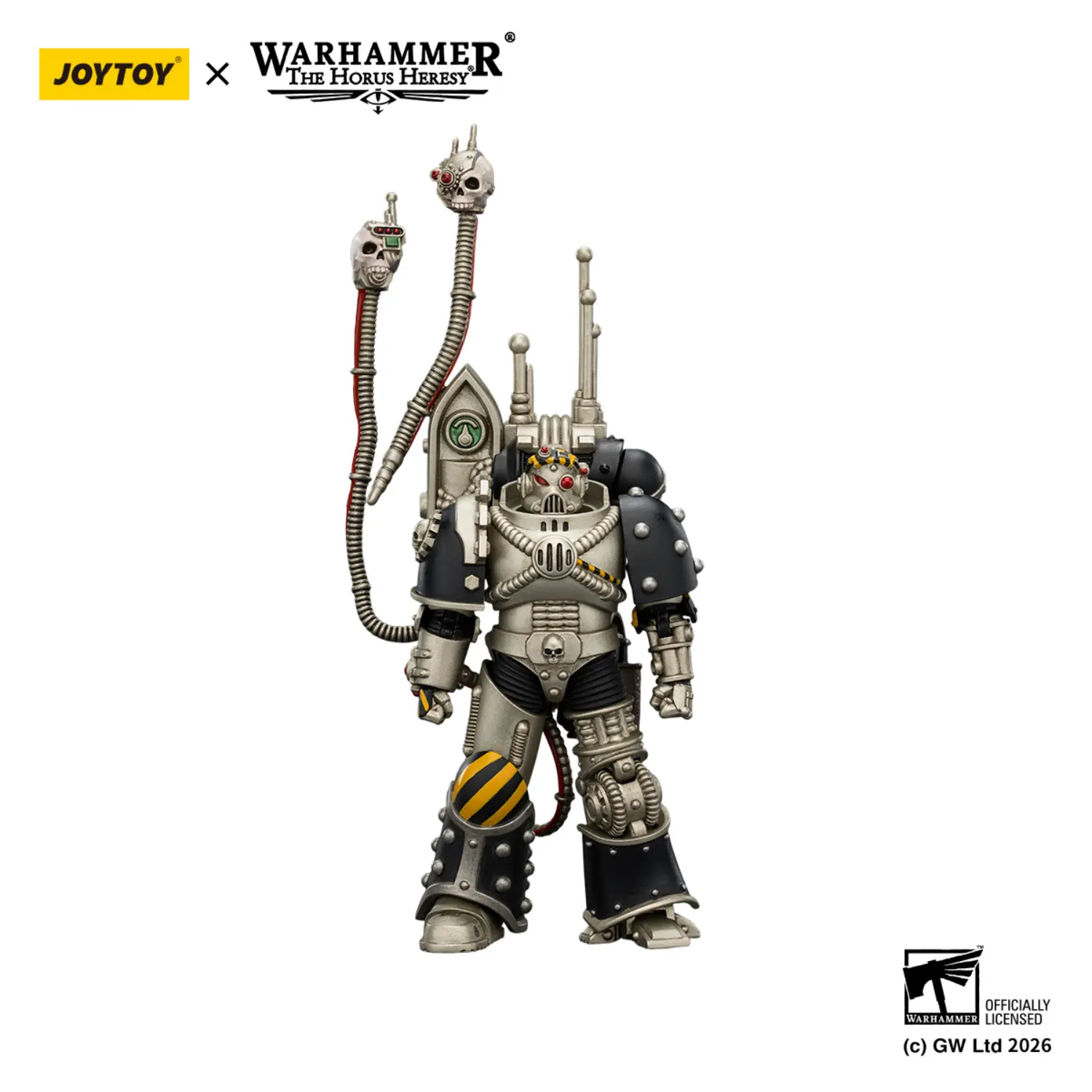 Action Figure - JoyToy Iron Warriors Traitor Legion Praevian Tech-Commander with Bolt Pistol 1 18 - Warhammer The Horus Heresy in white backgrond