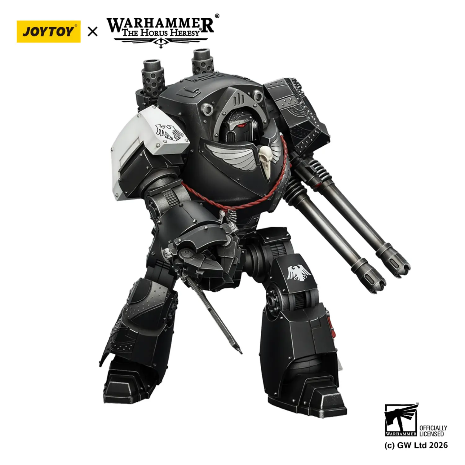 Action Figure - JoyToy Raven Guard Contemptor Dreadnought with Gravis Autocannon and Chainfist 1 18 - Warhammer The Horus Heresy in white background 2