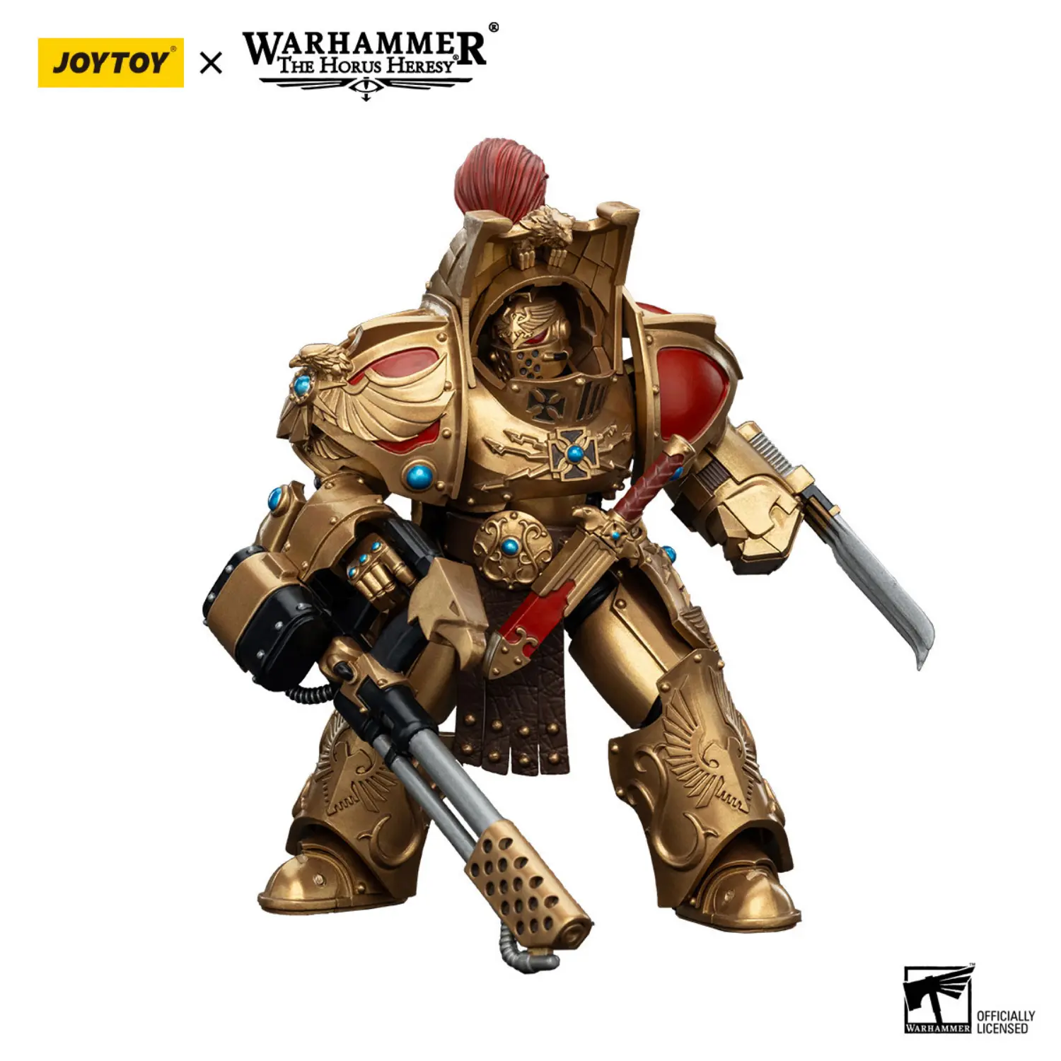 Action Figure - JoyToy Scale Legio Custodes Aquilon Terminator with Infernus Firepike 1 18 - Warhammer The Horus Heresy in white background 1