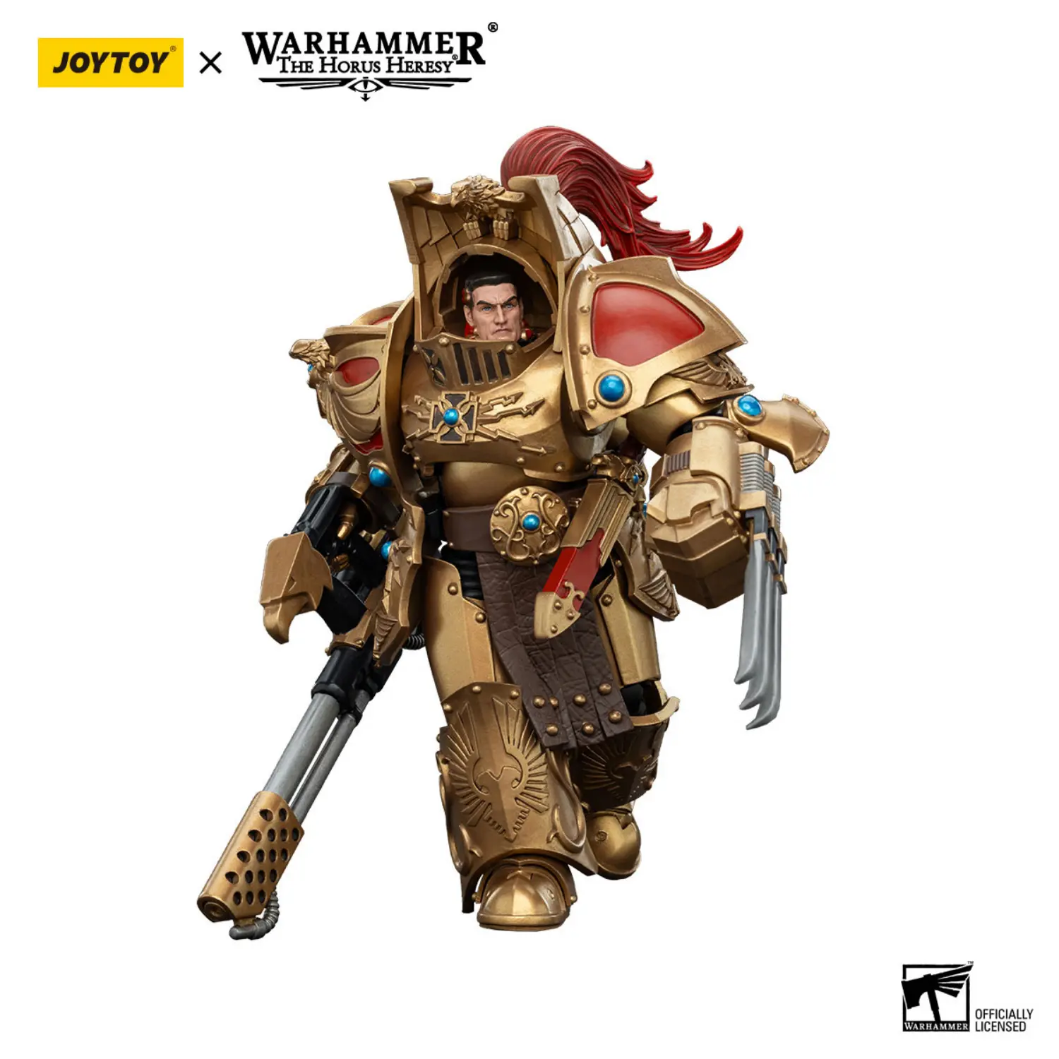 Action Figure - JoyToy Scale Legio Custodes Aquilon Terminator with Infernus Firepike 1 18 - Warhammer The Horus Heresy in white background 2
