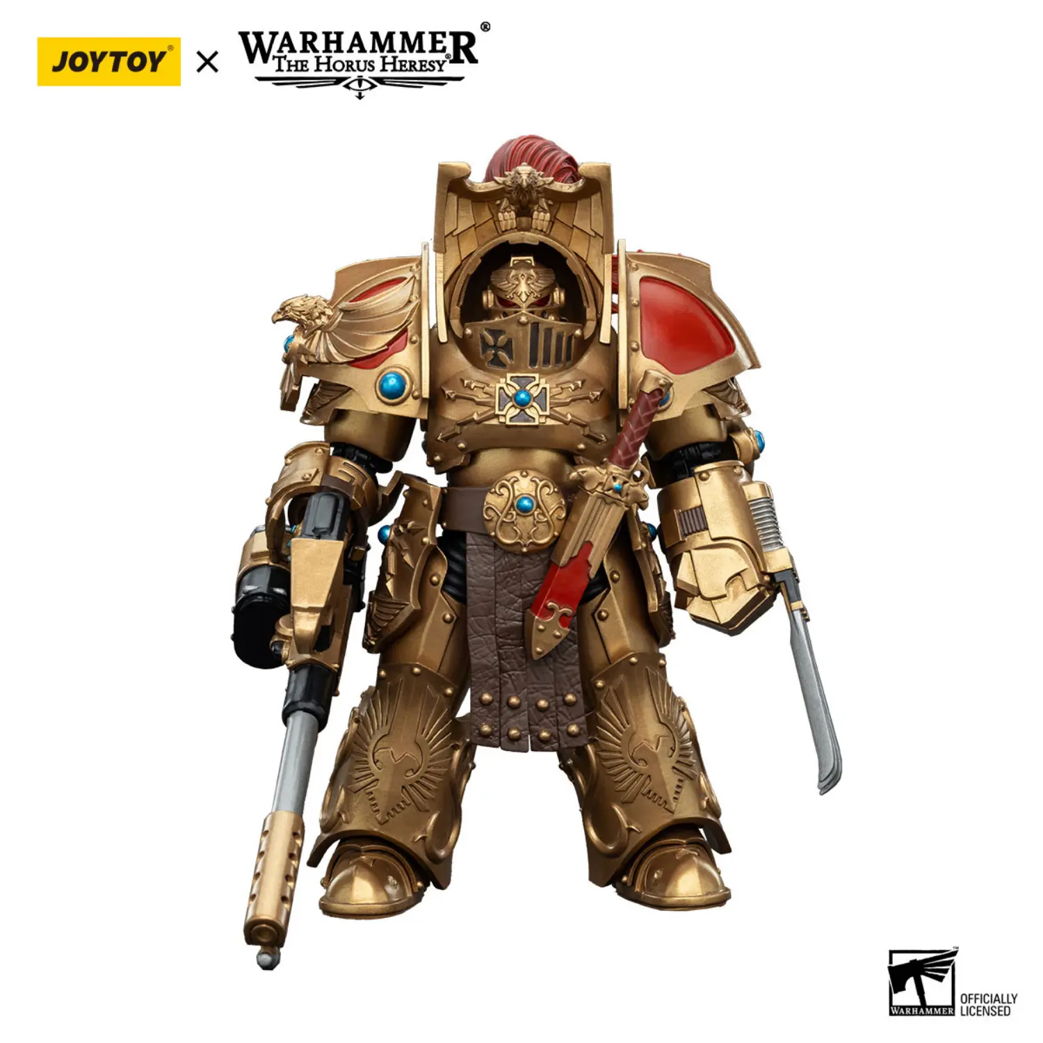 Action Figure - JoyToy Scale Legio Custodes Aquilon Terminator with Infernus Firepike 1 18 - Warhammer The Horus Heresy in white background 3
