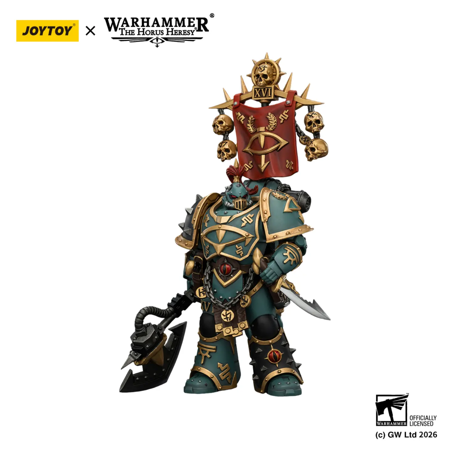 Action Figure - JoyToy Sons of Horus Vheren Ashurhaddon (Master of the True Sons) 1 18 - Warhammer The Horus Heresy & The XVI Legion in white background 2