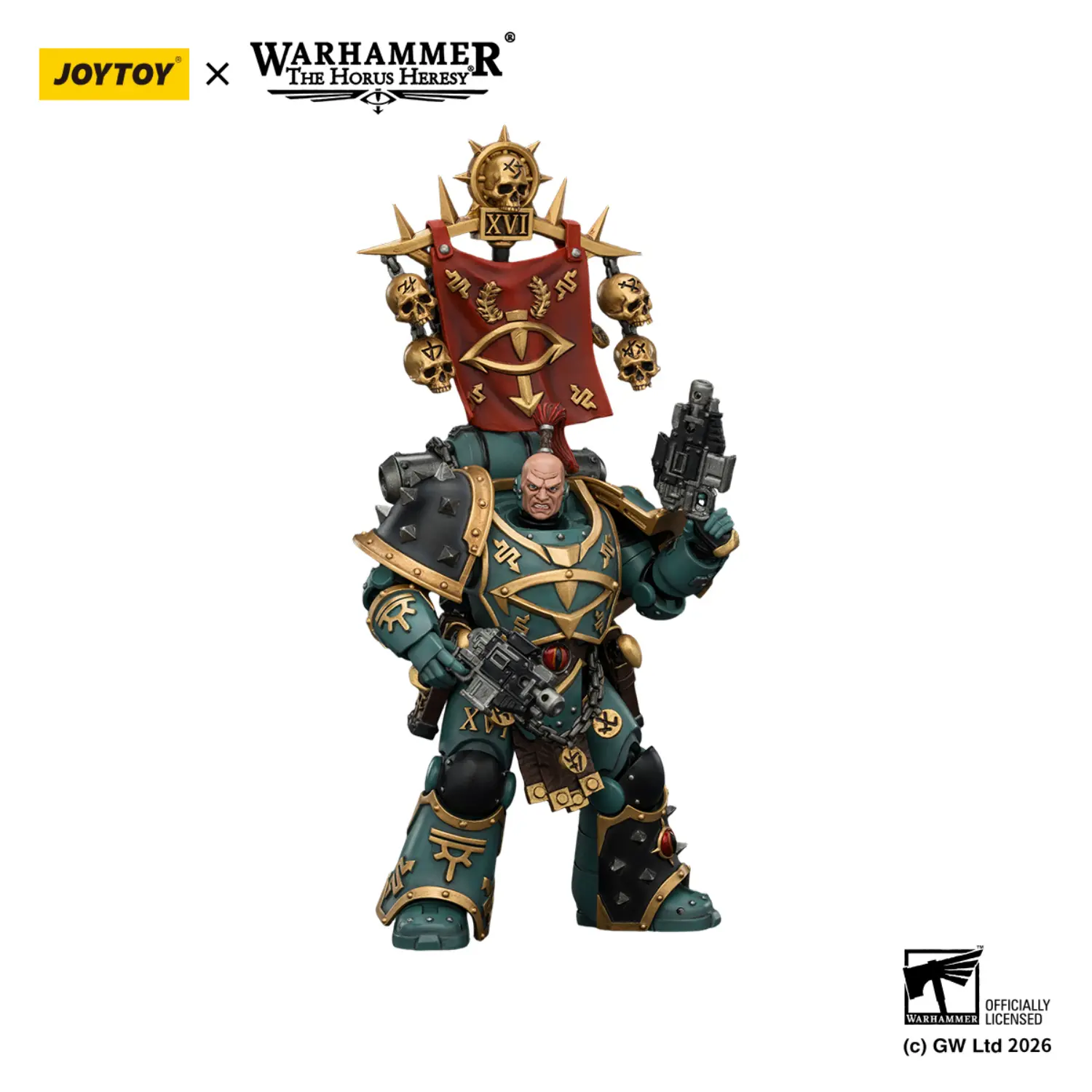 Action Figure - JoyToy Sons of Horus Vheren Ashurhaddon (Master of the True Sons) 1 18 - Warhammer The Horus Heresy & The XVI Legion in white background 4