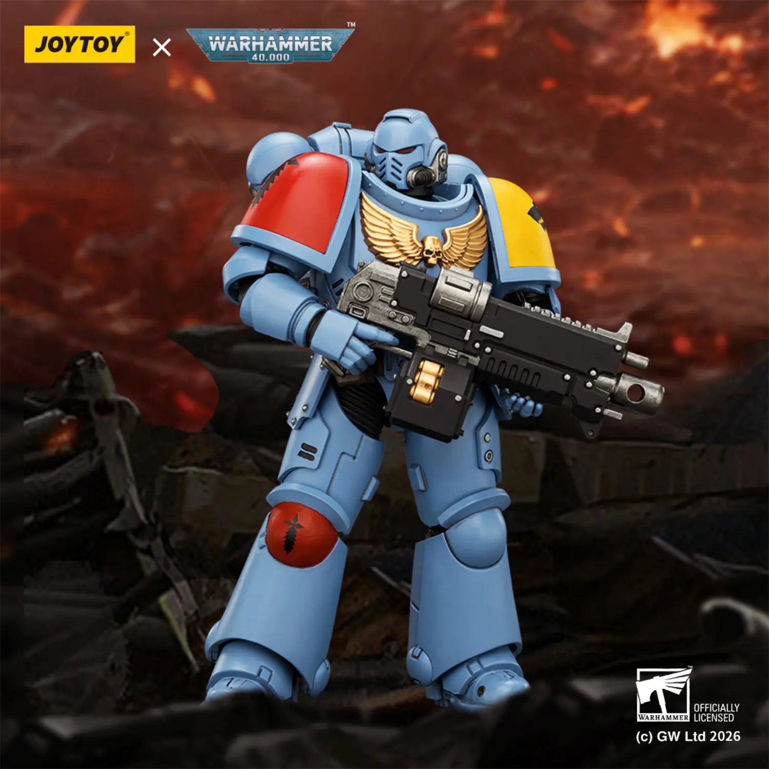 Action Figure - JoyToy Space Wolves Intercessor with Bolt Rifle, Bolt Pistol and Chainsword 1 18 - Warhammer 40K in red background Action Figure - JoyToy Space Wolves Intercessor with Bolt Rifle, Bolt Pistol and Chainsword 1 18 - Warhammer 40K in red background