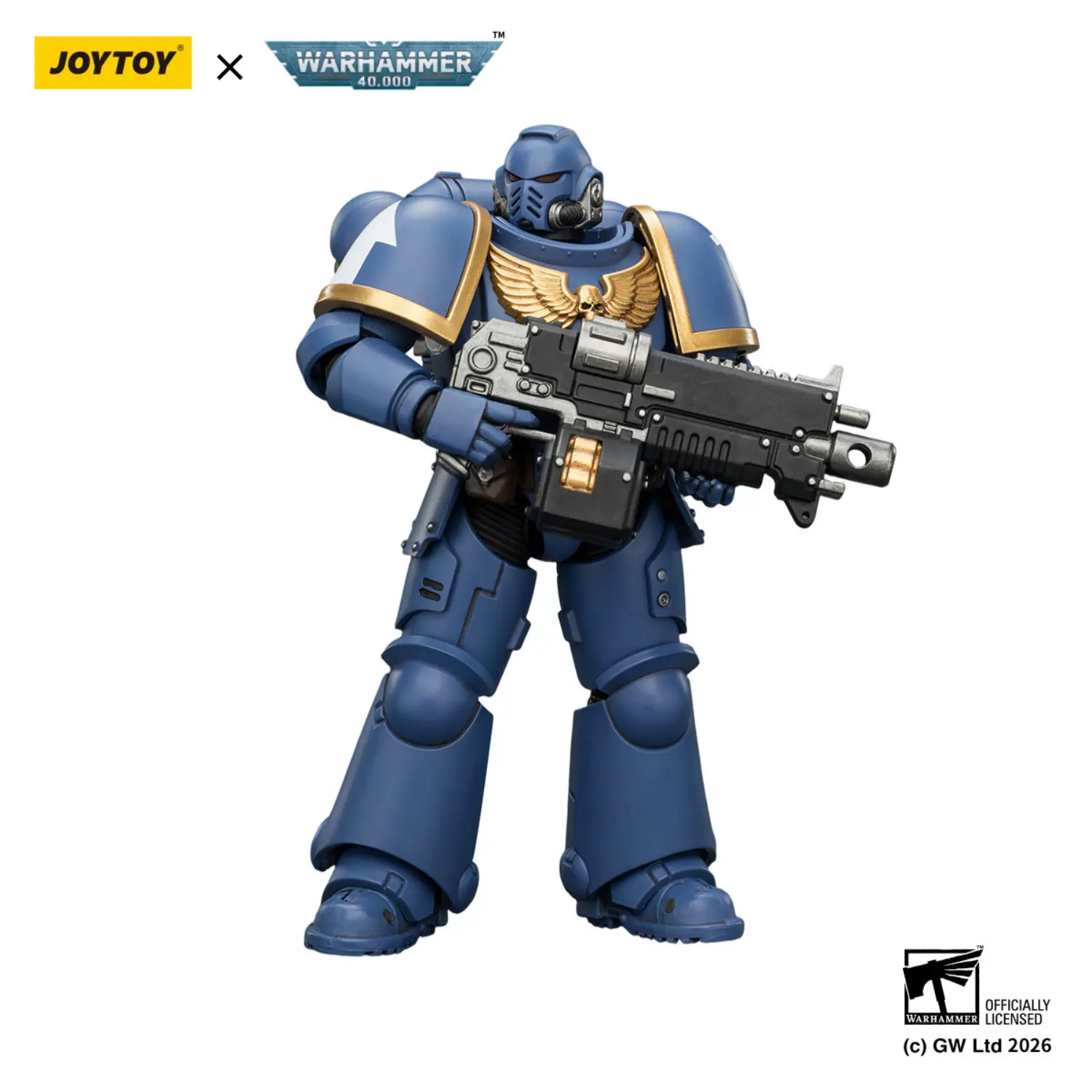 Action Figure - JoyToy Ultramarines Intercessor with Bolt Rifle, Bolt Pistol and Chainsword 1 18 - Warhammer 40K in white background 3