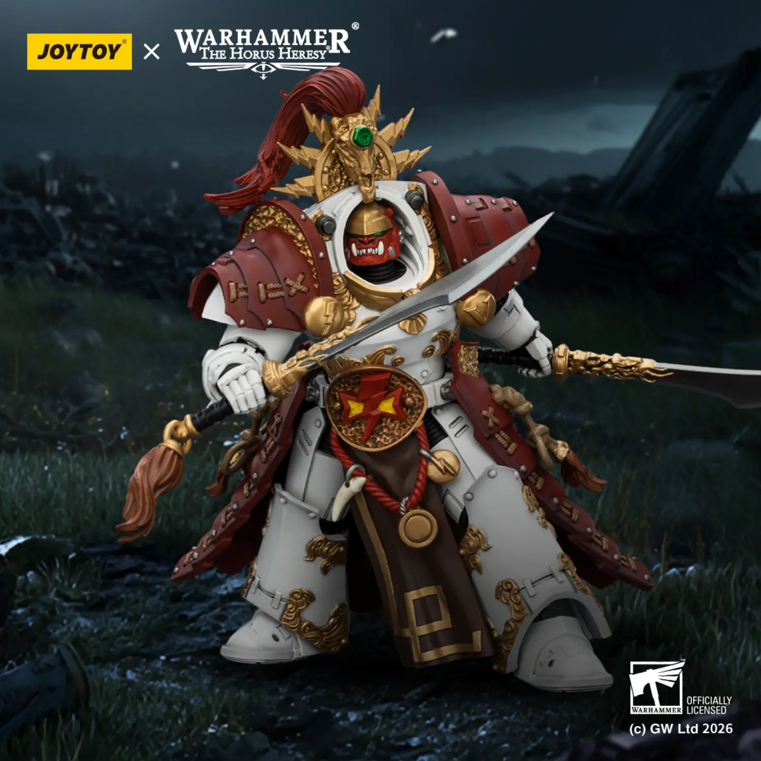 Action Figure - JoyToy White Scars Qin Xa-Master of the Keshig with paired blades _theTails of the Dragon_ 1 18 - Warhammer The Horus Heresy dark blue background