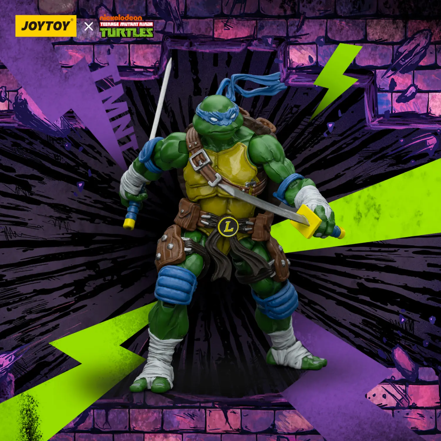 Action Figure - Leonardo TMNT Nickelodeon 1 18 - JOYTOY Teenage Mutant Ninja Turtles in purple background