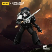 Action Figure Raven Guard Mkvi Tactical Sergeant With Power Sword, Bolter And Plasma Pistol 1 18 Jotyoy Warhammer The Horus Heresy In Dark Red Battlefields Background