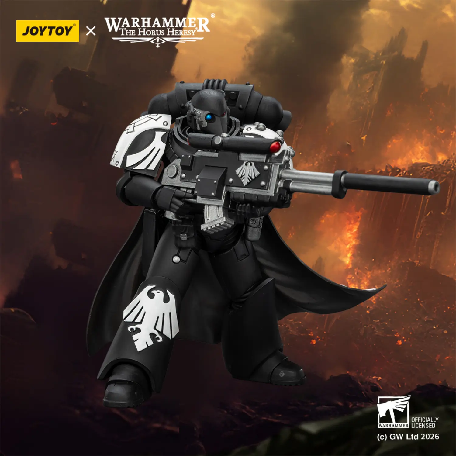 Action Figure Raven Guard Mor Deythan With Nemesis Bolt Rifle 1 18 Jotyoy Warhammer The Horus Heresy In Dark Red Battle Fileds Background
