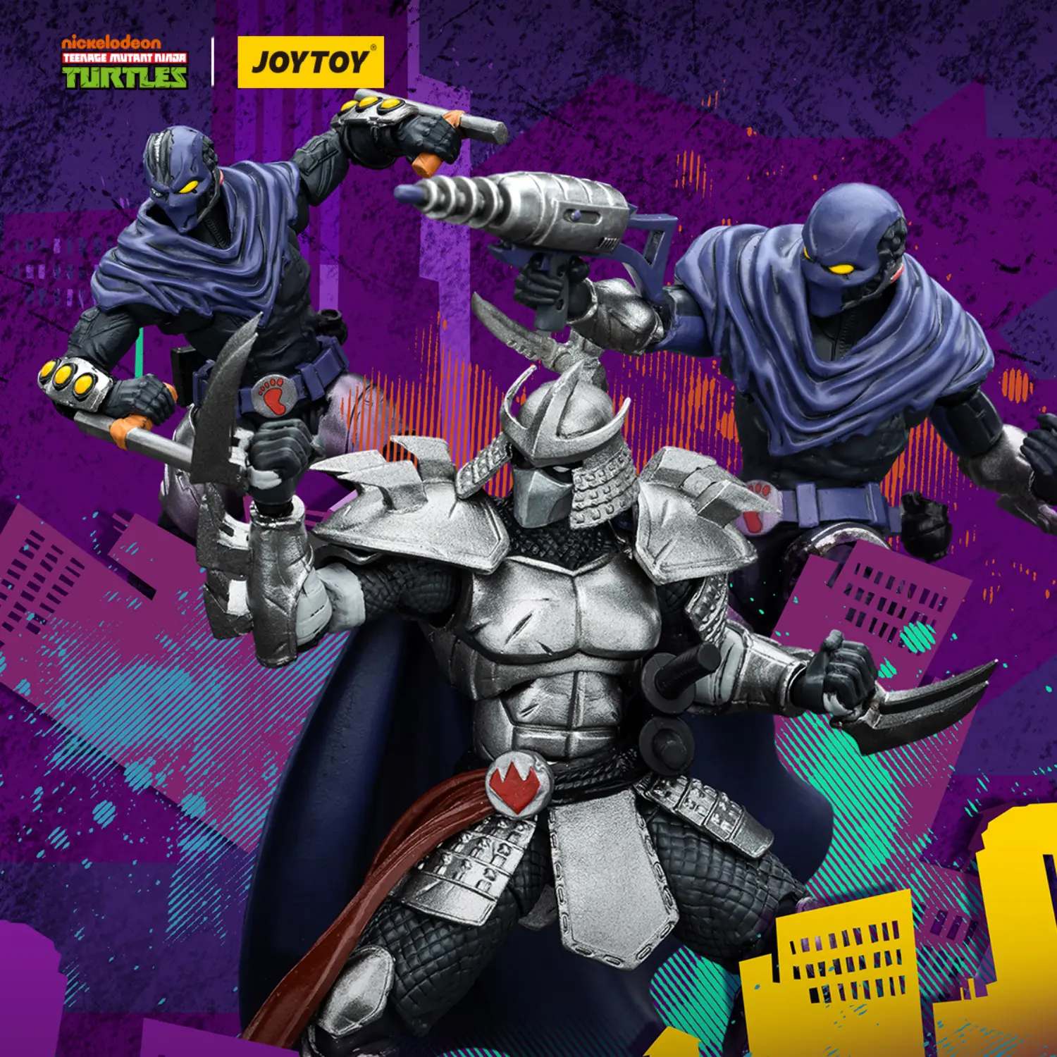 Action Figure - Shredder & Foot Clan Soldiers TMNT Nickelodeon 1 18 - JOYTOY Teenage Mutant Ninja Turtles in purple background