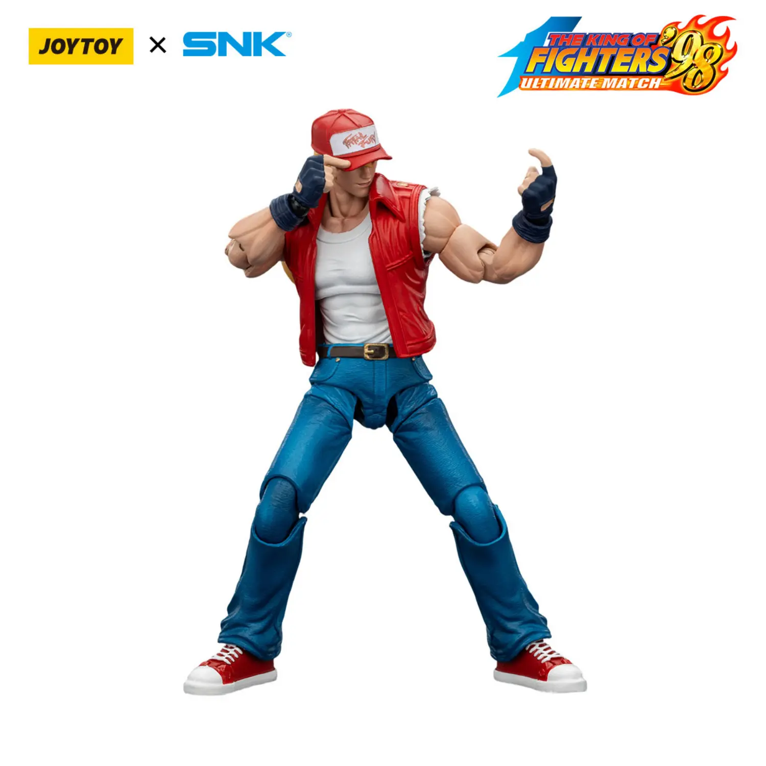 Action Figure - Terry Bogard KOF _98 UM Fatal Fury Team SNK 1 18 - JOYTOY The King of Fighters in white background 2 Action Figure - Terry Bogard KOF '98 UM Fatal Fury Team SNK 1/18 - JOYTOY The King of Fighters