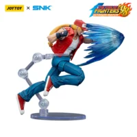 Action Figure - Terry Bogard KOF _98 UM Fatal Fury Team SNK 1 18 - JOYTOY The King of Fighters in white background on the display stand Action Figure - Terry Bogard KOF '98 UM Fatal Fury Team SNK 1/18 - JOYTOY The King of Fighters