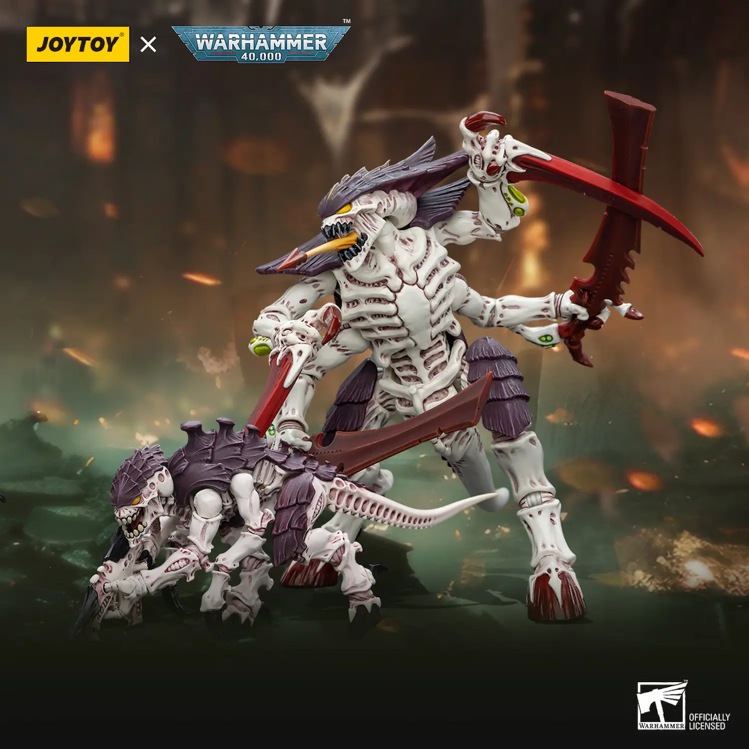 Action Figure Tyranids Hive Fleet Leviathan Warrior & Termagant 1 18 Joytoy Warhammer 40k In Greed Battlefield Background