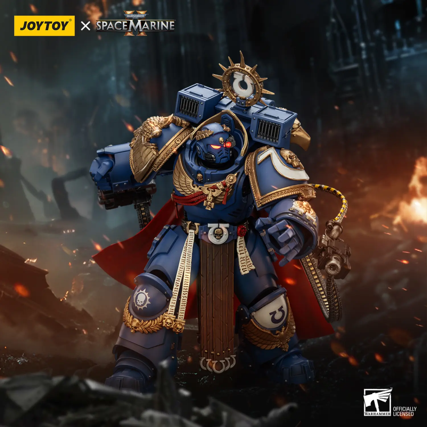 Action Figure - Ultramarines Marneus Calgar, Chapter Master with MkX Gravis Armour and Gauntlets of Ultramar 1 18 - JOYTOY Warhammer 40K in battle background Action Figure Ultramarines Marneus Calgar, Chapter Master With Mkx Gravis Armour And Gauntlets Of Ultramar 1 18 Joytoy Warhammer 40k In Battle Background