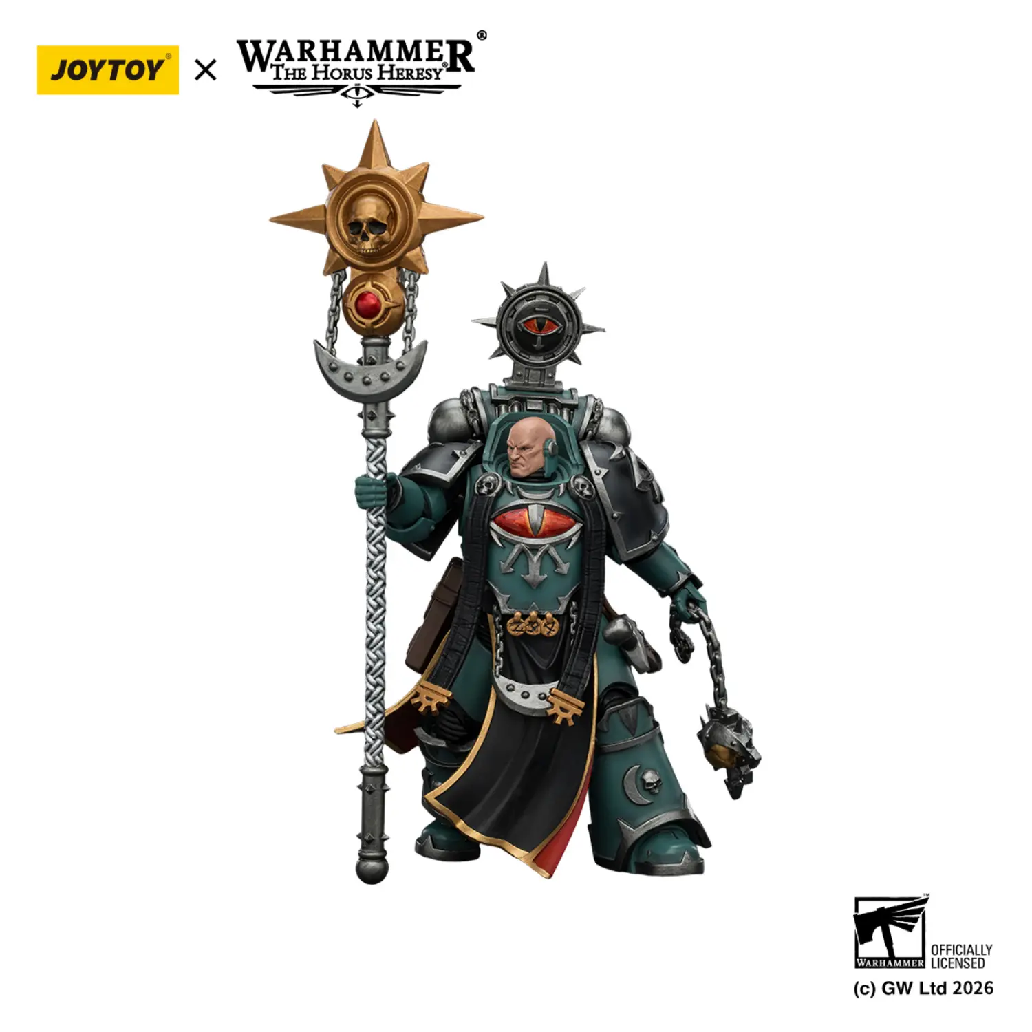 Action Figure – JoyToy 1/18 Sons of Horus Dark Emissary Consul with Staff – Warhammer The Horus Heresy in white background 2