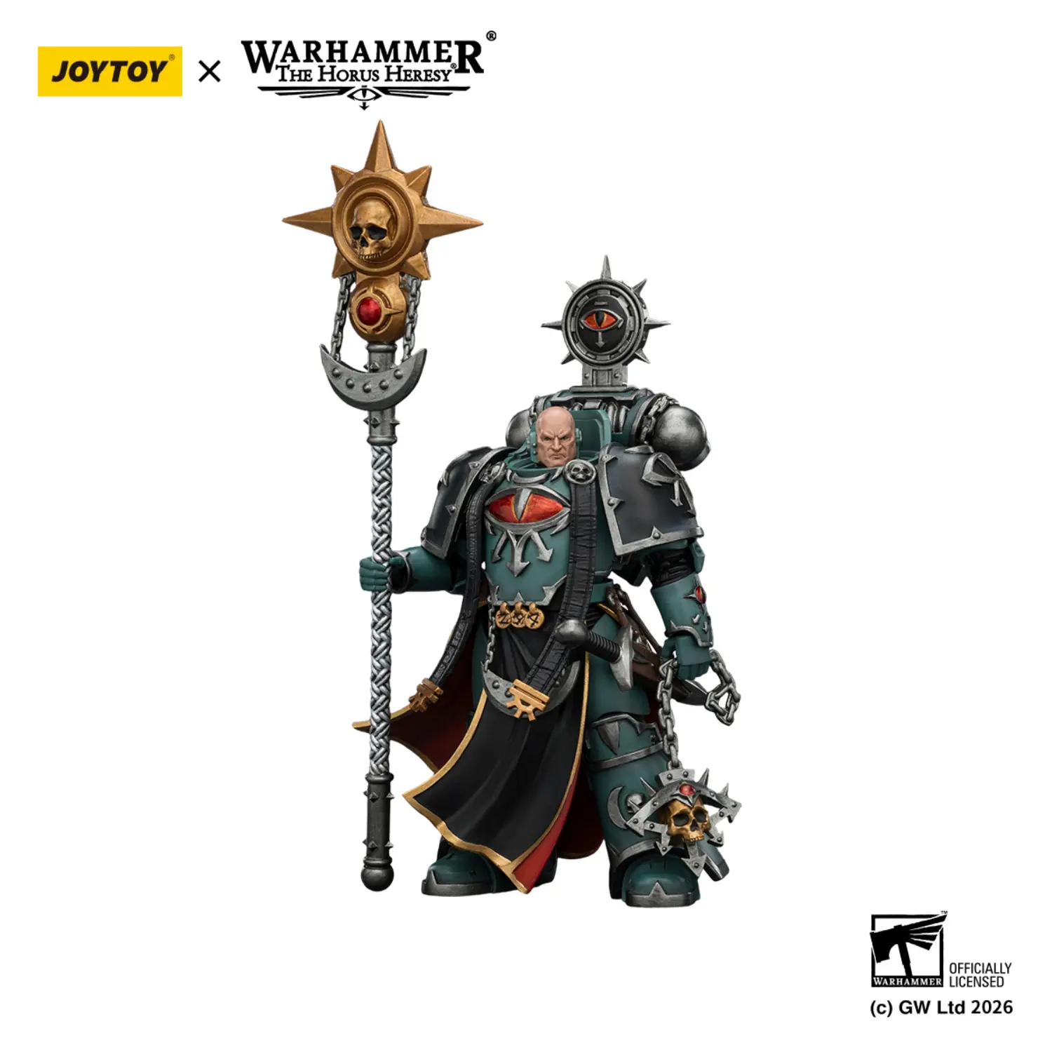 Action Figure – JoyToy 1/18 Sons of Horus Dark Emissary Consul with Staff – Warhammer The Horus Heresy in white background