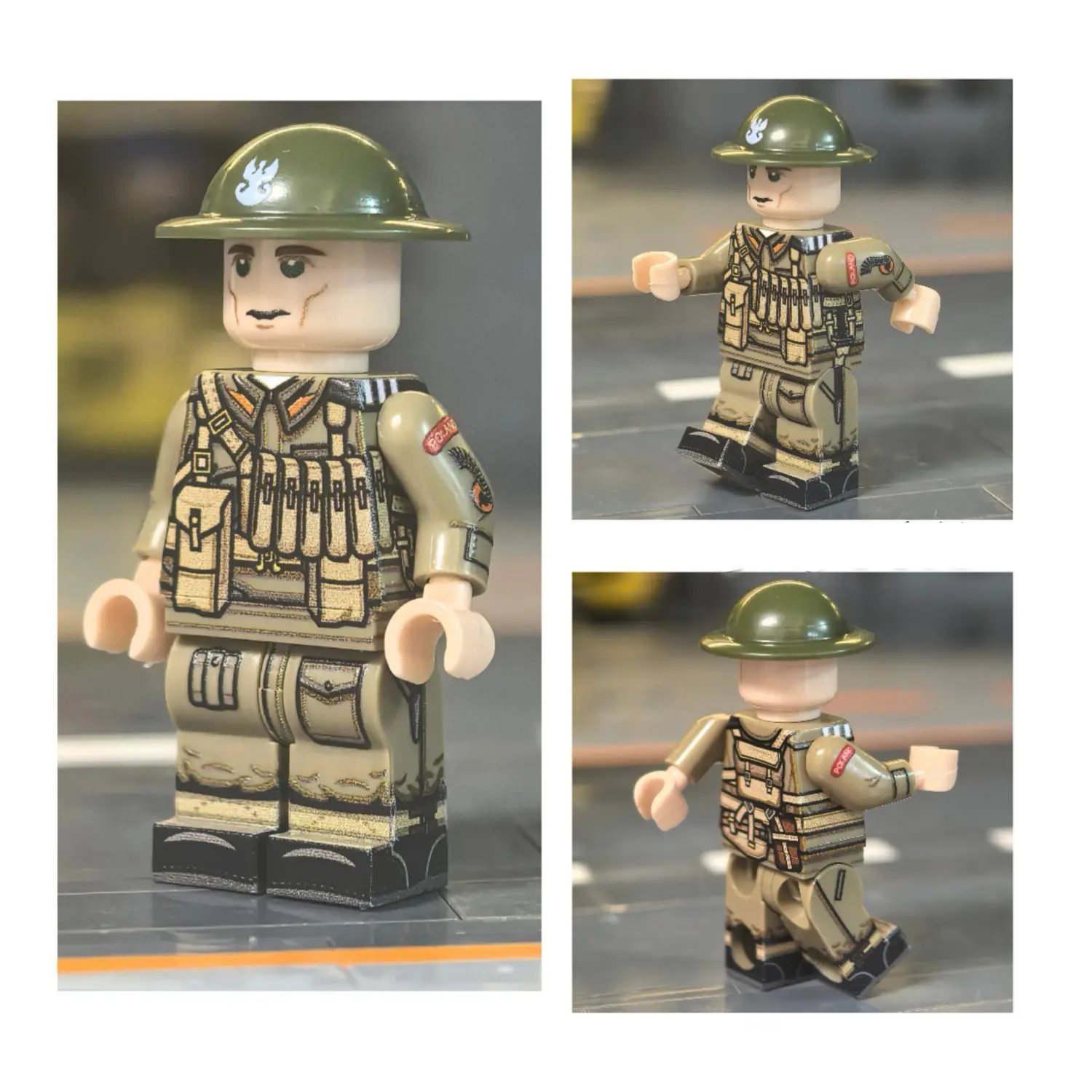 all sides of the Minifigure - Polish Armed Forces in the West Infantryman (British Uniform) WWII (LEGO Compatible)