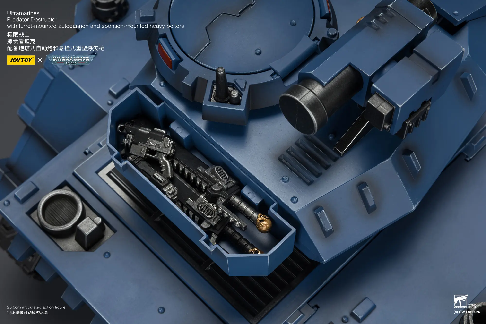 details of the Action Figure - JoyToy Ultramarines Predator Destructor Tank with Turret-mounted Autocannon and Sponson-mounted Heavy Bolters 1 18 - Warhammer 40K Vehicle 18
