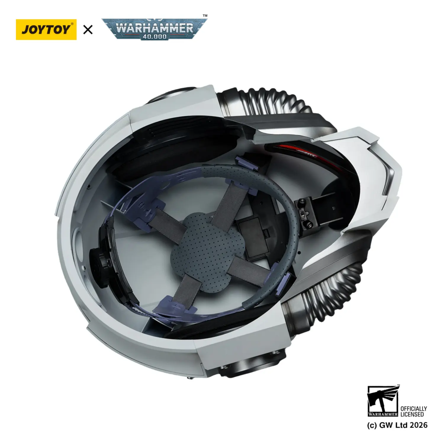 inside of the Action Figure - JOYTOY White Scars MkX Helmet 1 1 Life-Size Replica - Warhammer 40K in white background