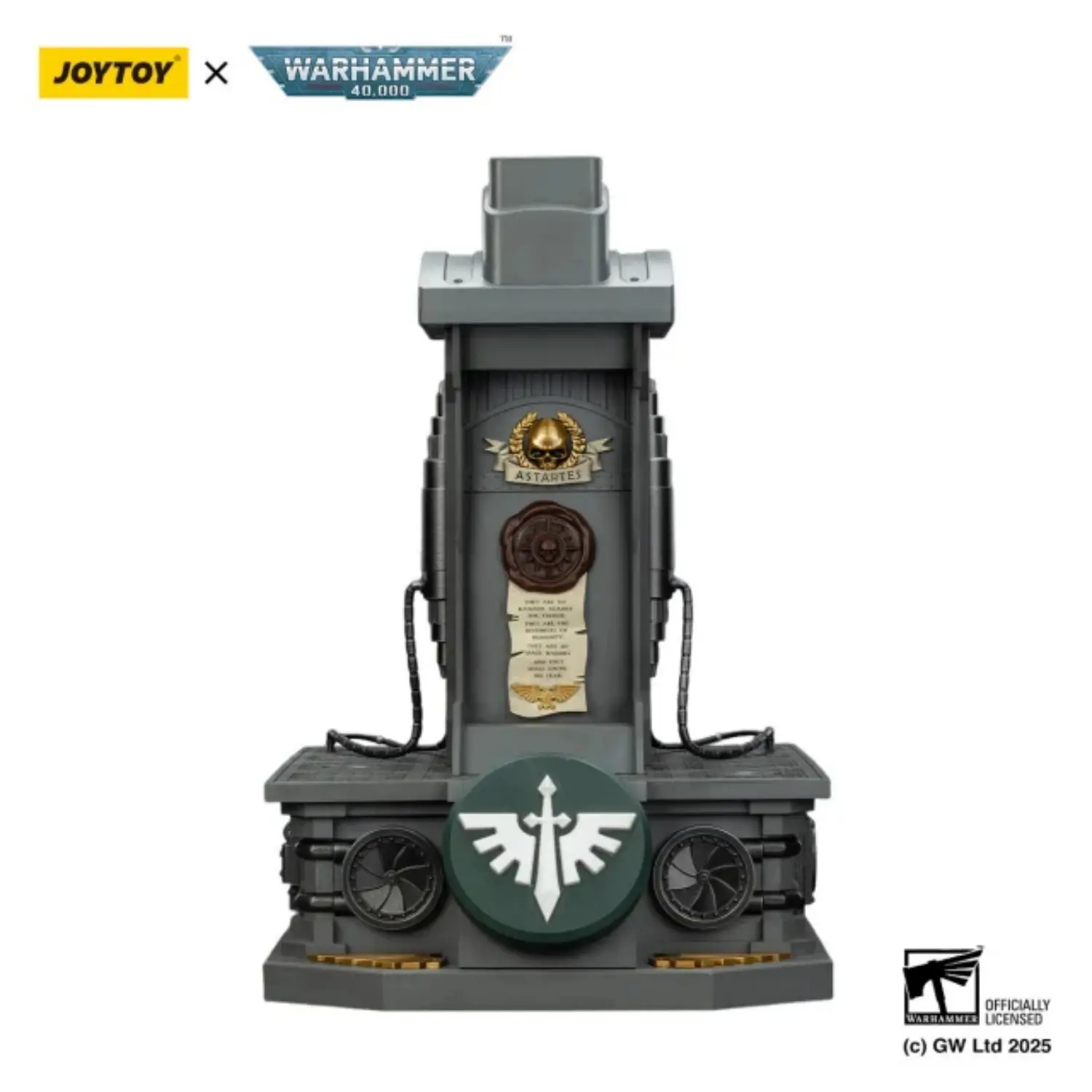 the Display Stand of Action Figure Helmet - Dark Angels MkX 1 1 Life-Size Wearable Replica - JOYTOY Warhammer 40K in white background The Display Stand Of Action Figure Helmet Dark Angels Mkx 1 1 Life Size Wearable Replica Joytoy Warhammer 40k In White Background