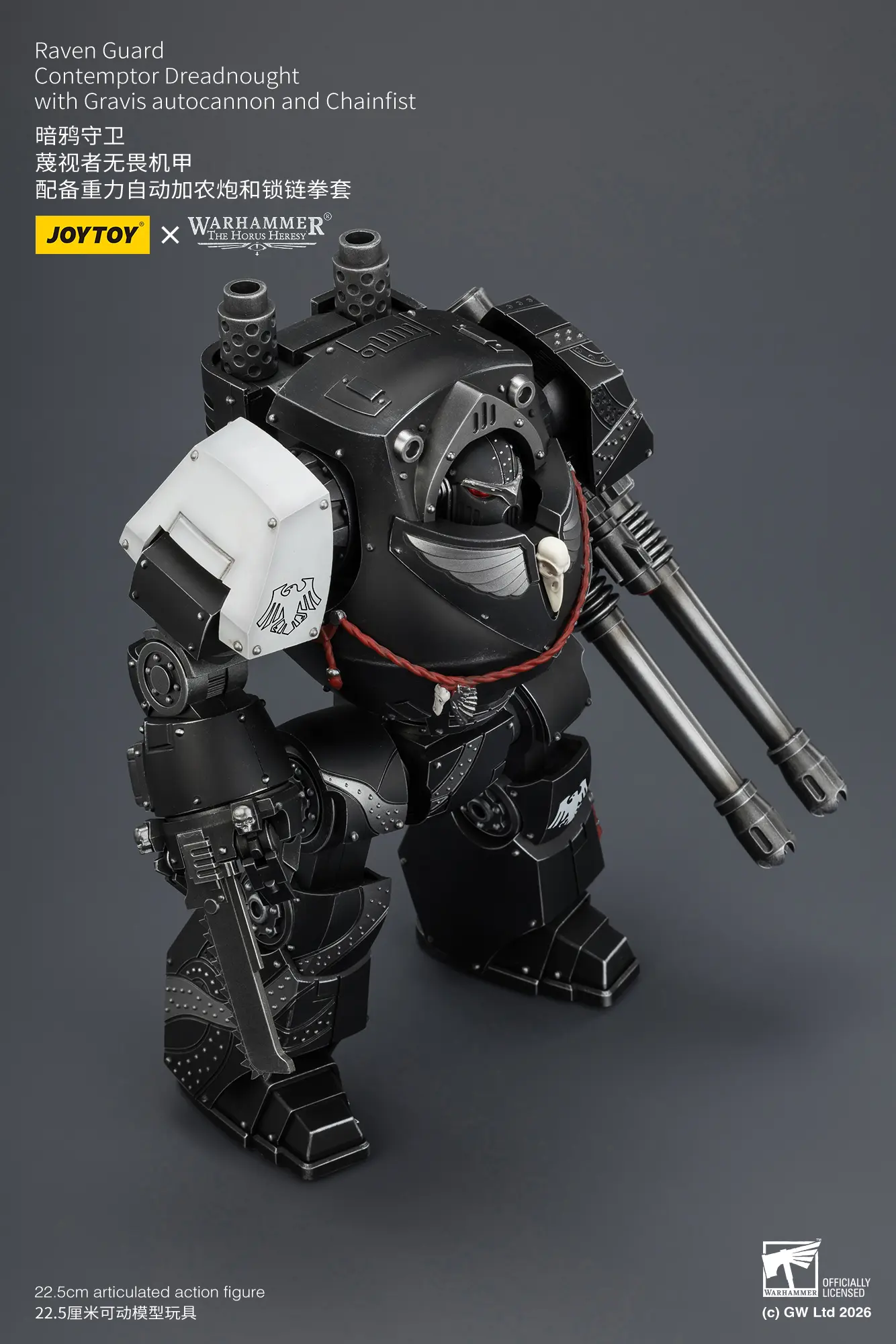 the above of the Action Figure - JoyToy Raven Guard Contemptor Dreadnought with Gravis Autocannon and Chainfist 1 18 - Warhammer The Horus Heresy rectangle image