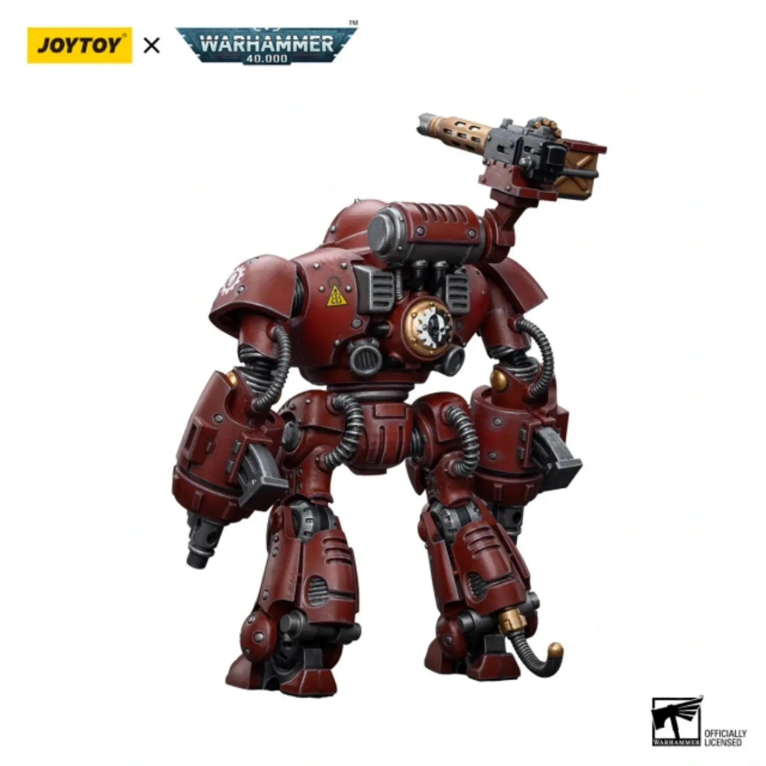 The Back Of Action Figure Adeptus Mechanicus Kastelan Robot With Heavy Phosphor Blaster 1 18 Joytoy Warhammer 40k In White Background