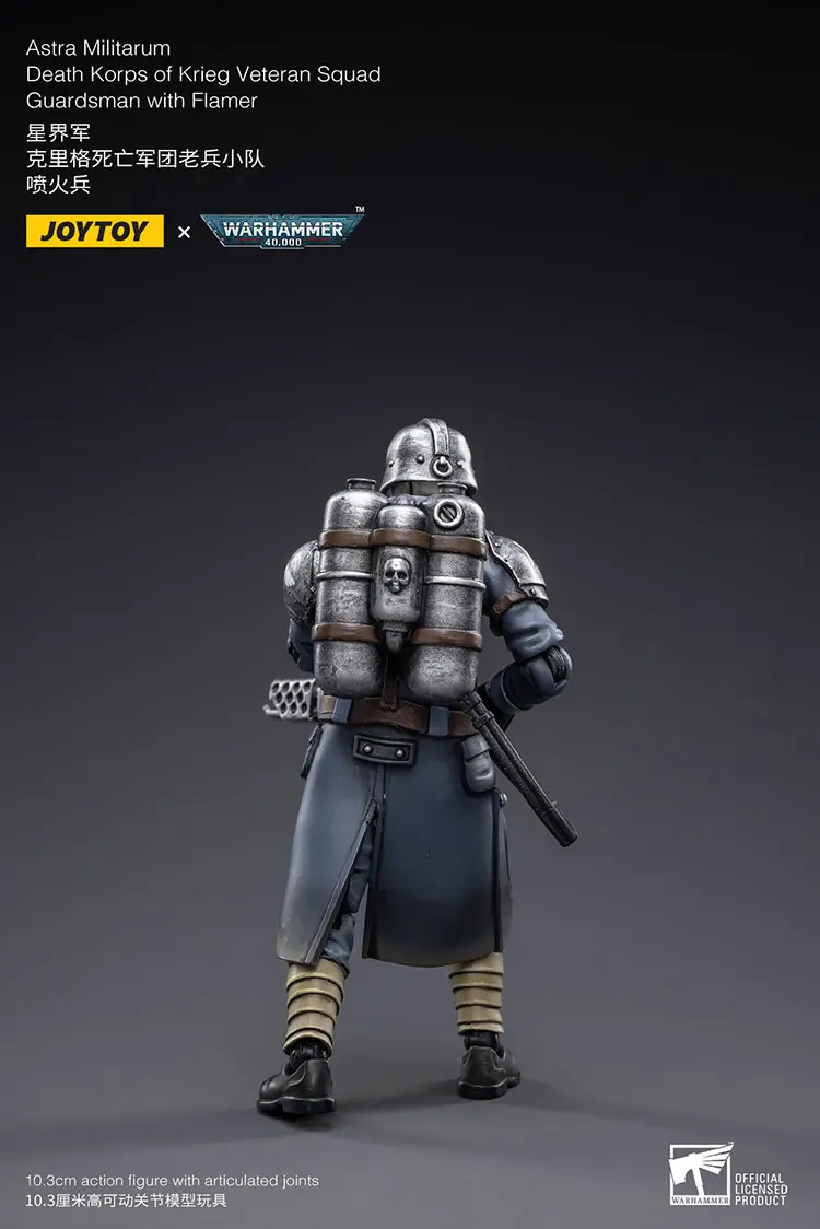 The Back Of Action Figure Astra Militarum Death Korps Of Krieg Veteran Squad Guardsman With Flamer 1 18 Joytoy Warhammer 40k Rectangle Image