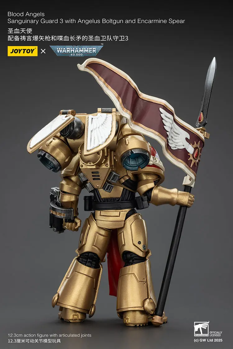 The Back Of Action Figure Blood Angels Sanguinary Guard 3 With Angelus Boltgun And Encarmine Spear 1 18 Joytoy Warhammer 40k Rectangle Image