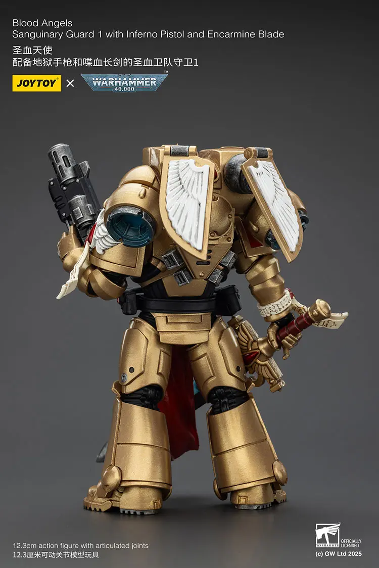 The Back Of Action Figure Blood Angels Sanguinary Guard With Inferno Pistol & Encarmine Blade 1 18 Joytoy Warhammer 40k Rectangle Image