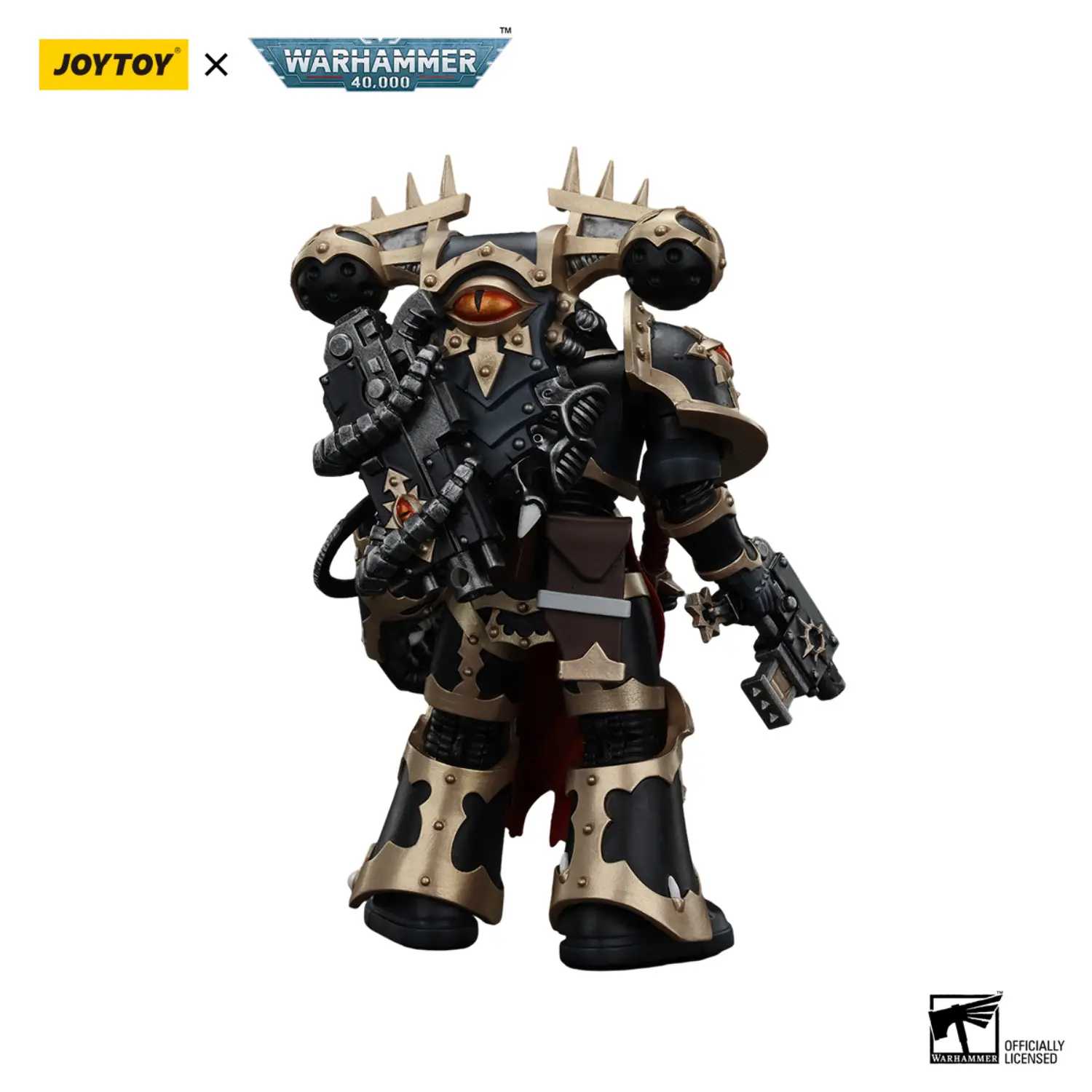 the back of Action Figure - Chaos Space Marines Black Legion Chosen with Bolt Pistol and Power Fist 1 18 - JOYTOY Warhammer 40K in white background The Back Of Action Figure Chaos Space Marines Black Legion Chosen With Bolt Pistol And Power Fist 1 18 Joytoy Warhammer 40k In White Background