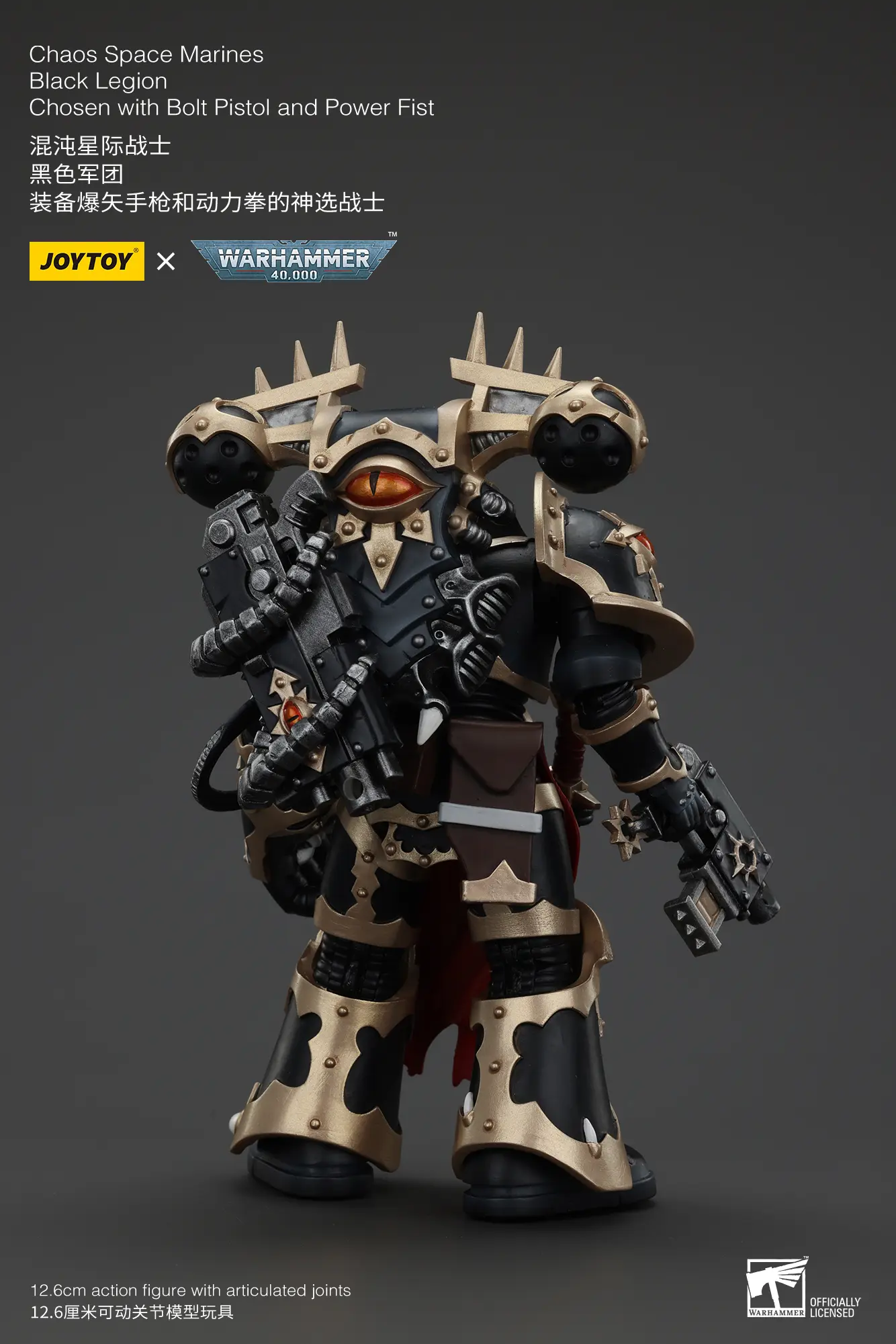 the back of Action Figure - Chaos Space Marines Black Legion Chosen with Bolt Pistol and Power Fist 1 18 - JOYTOY Warhammer 40K rectangle image The Back Of Action Figure Chaos Space Marines Black Legion Chosen With Bolt Pistol And Power Fist 1 18 Joytoy Warhammer 40k Rectangle Image
