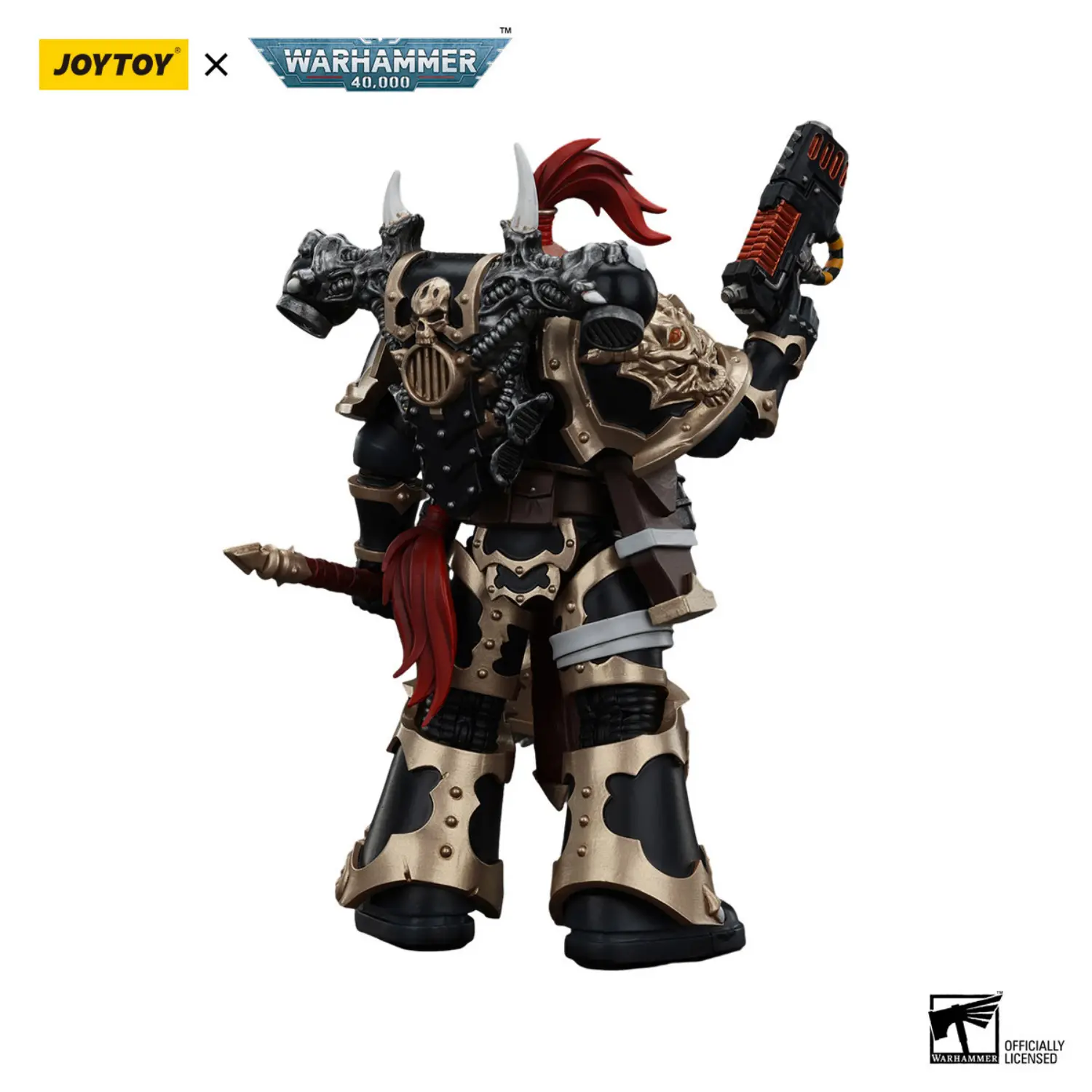 The Back Of Action Figure Chaos Space Marines Black Legion Chosen With Plasma Pistol And Power Axe 1 18 Joytoy Warhammer 40k In White Bakcground
