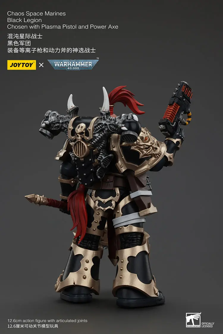 The Back Of Action Figure Chaos Space Marines Black Legion Chosen With Plasma Pistol And Power Axe 1 18 Joytoy Warhammer 40k Rectangle Image