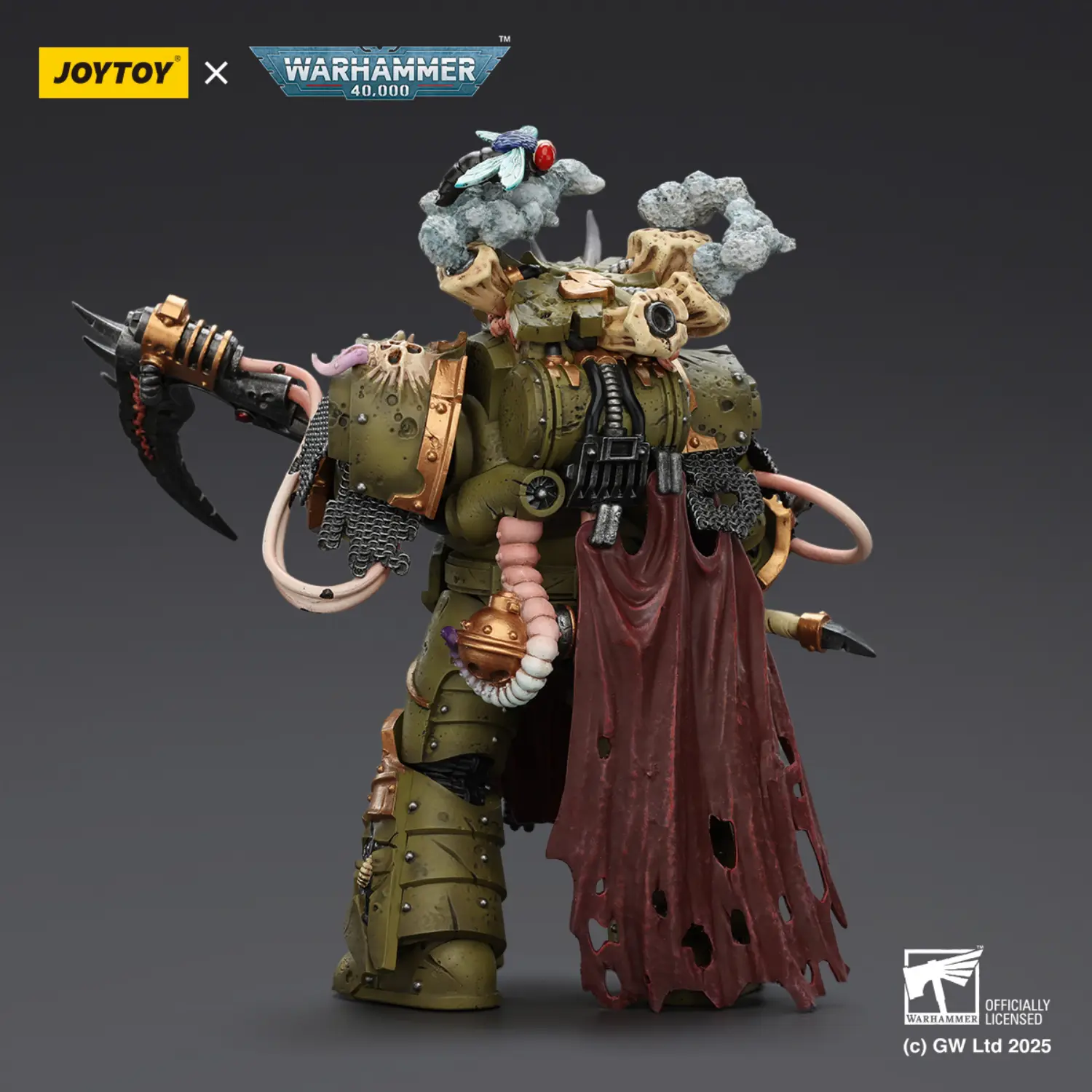 The Back Of Action Figure Death Guard Deathshroud Terminator 1 With Manreaper And Plaguespurter Gauntlet 1 18 Joytoy Warhammer 40k