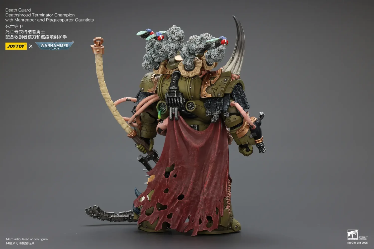 the back of Action Figure - Death Guard Deathshroud Terminators Champion with Manreaper and Plaguespurter Gauntlets 1 18 - JOYTOY Warhammer 40K rectangle image The Back Of Action Figure Death Guard Deathshroud Terminators Champion With Manreaper And Plaguespurter Gauntlets 1 18 Joytoy Warhammer 40k Rectangle Image