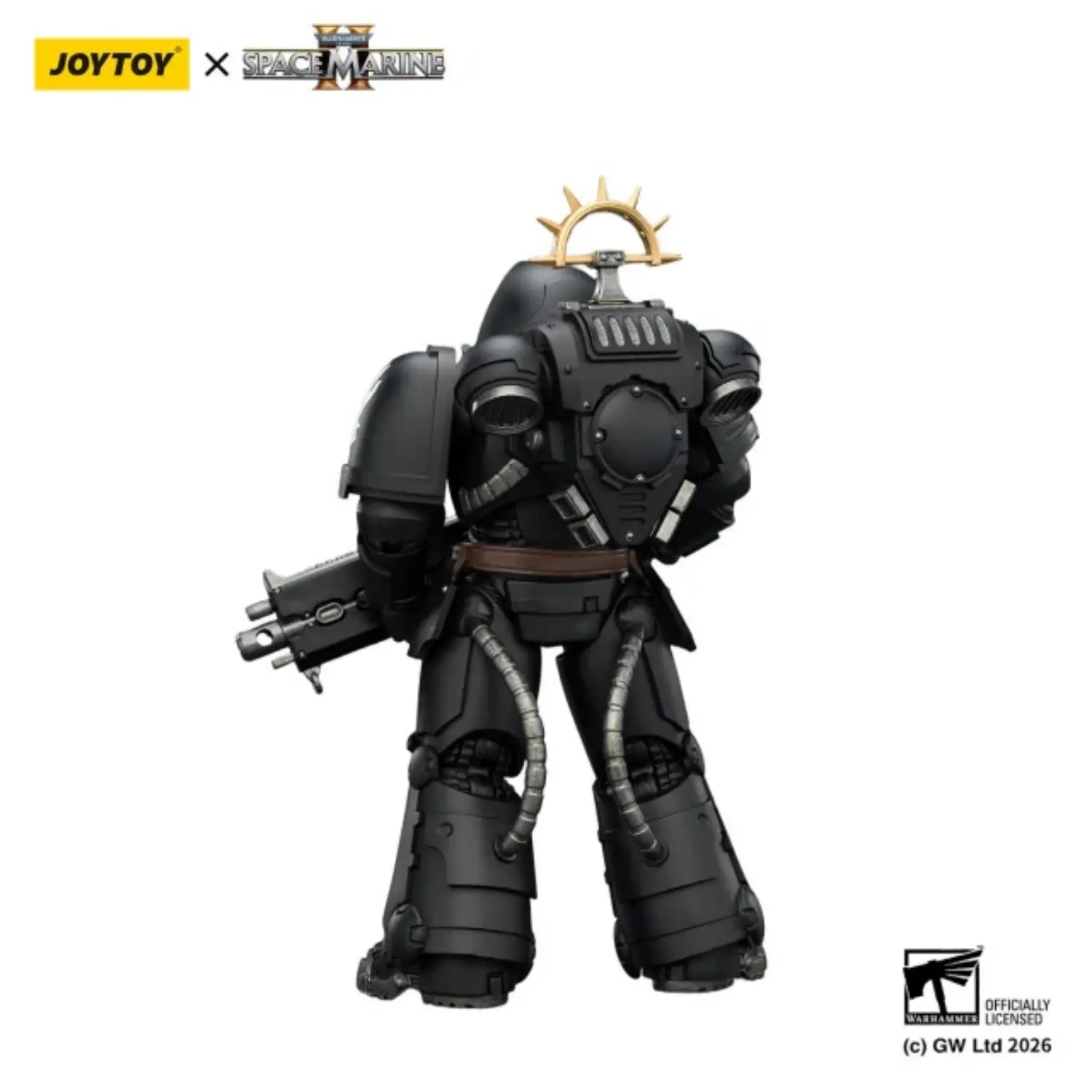 the back of Action Figure - Game Edition Iron Hands Heavy Intercessor with Heavy Bolt Rifle and Bolt Pistol 1 18 - JOYTOY Warhammer 40K in white background The Back Of Action Figure Game Edition Iron Hands Heavy Intercessor With Heavy Bolt Rifle And Bolt Pistol 1 18 Joytoy Warhammer 40k In White Background