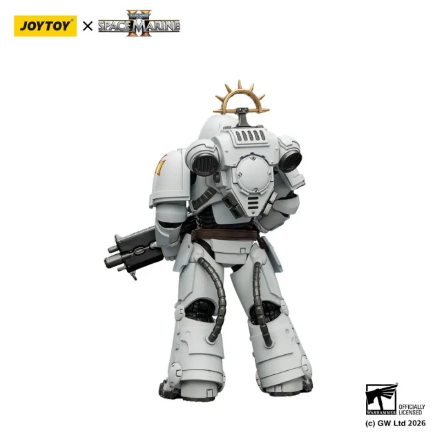 the back of Action Figure - Game Edition White Scars Heavy Intercessor with Heavy Bolt Rifle and Bolt Pistol 1 18 - JOYTOY Warhammer 40K in white background The Back Of Action Figure Game Edition White Scars Heavy Intercessor With Heavy Bolt Rifle And Bolt Pistol 1 18 Joytoy Warhammer 40k In White Background