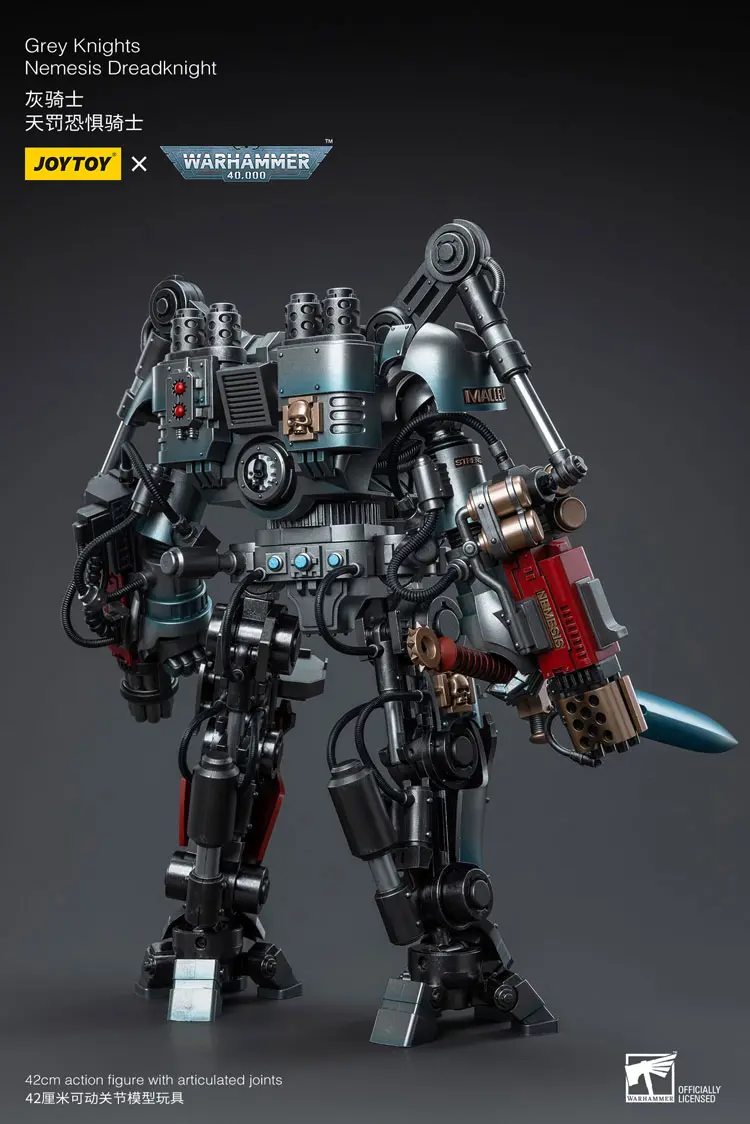 The Back Of Action Figure Grey Knights Nemesis Dreadknight With The Grey Knight Pilot 1 18 Joytoy Warhammer 40k Rectangle Image