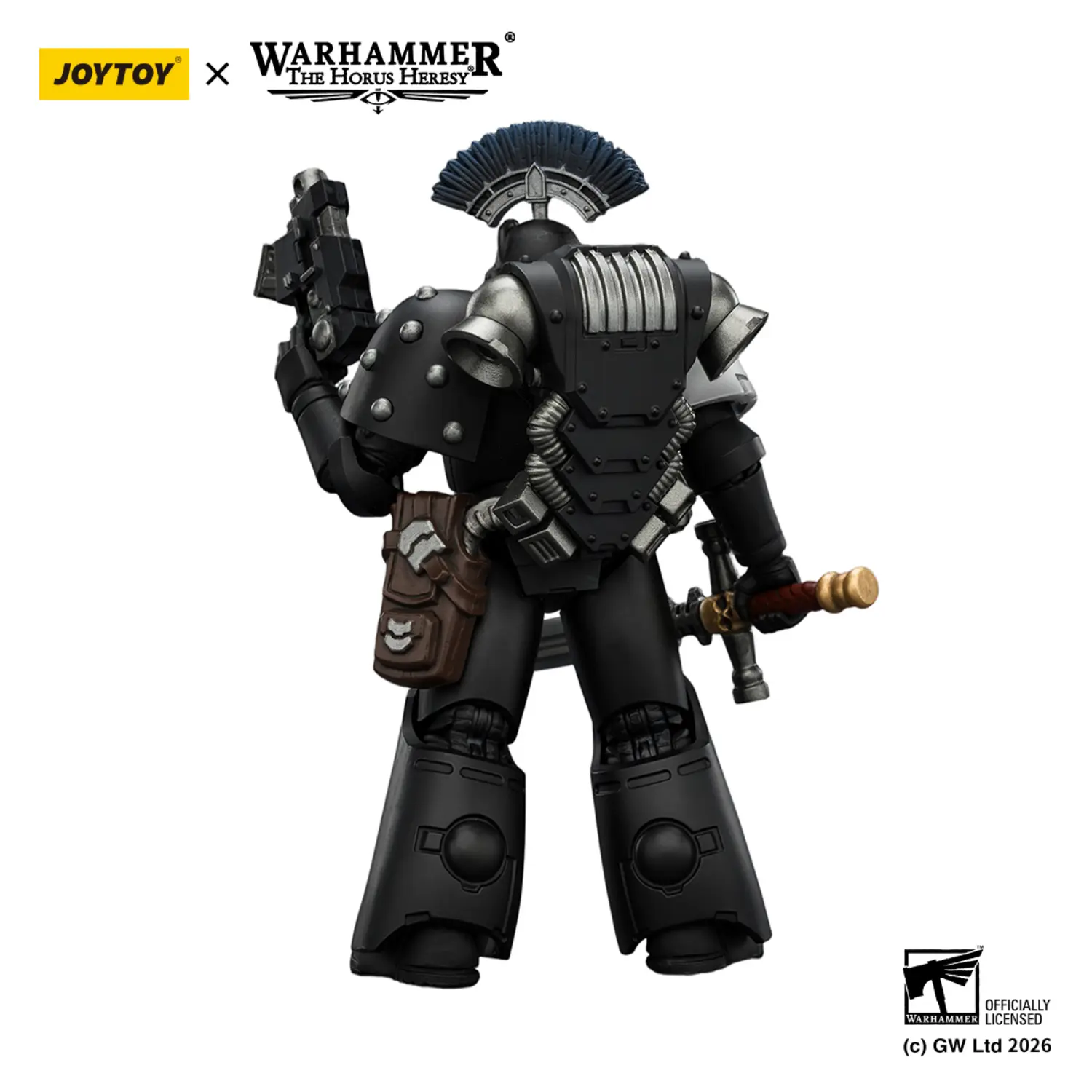The Back Of Action Figure Raven Guard Mkvi Tactical Sergeant With Power Sword, Bolter And Plasma Pistol 1 18 Jotyoy Warhammer The Horus Heresy In White Background