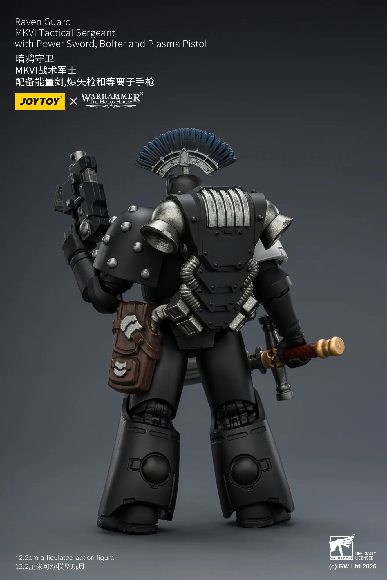 The Back Of Action Figure Raven Guard Mkvi Tactical Sergeant With Power Sword, Bolter And Plasma Pistol 1 18 Jotyoy Warhammer The Horus Heresy Rectangle Image