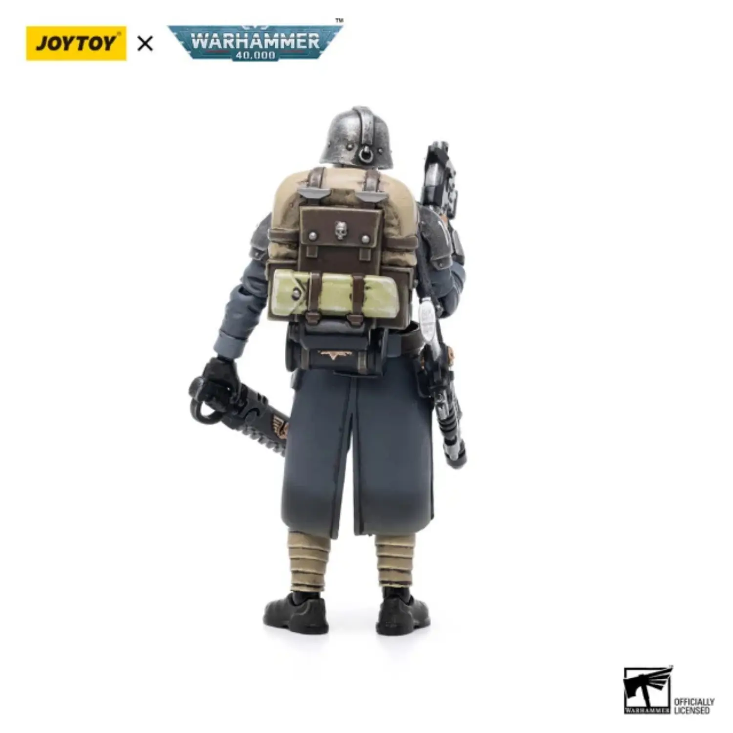 the back of Action Figure - Sergeant Astra Militarum Death Korps of Krieg Veteran Squad 1 18 - JOYTOY Warhammer 40K in white background The Back Of Action Figure Sergeant Astra Militarum Death Korps Of Krieg Veteran Squad 1 18 Joytoy Warhammer 40k In White Background