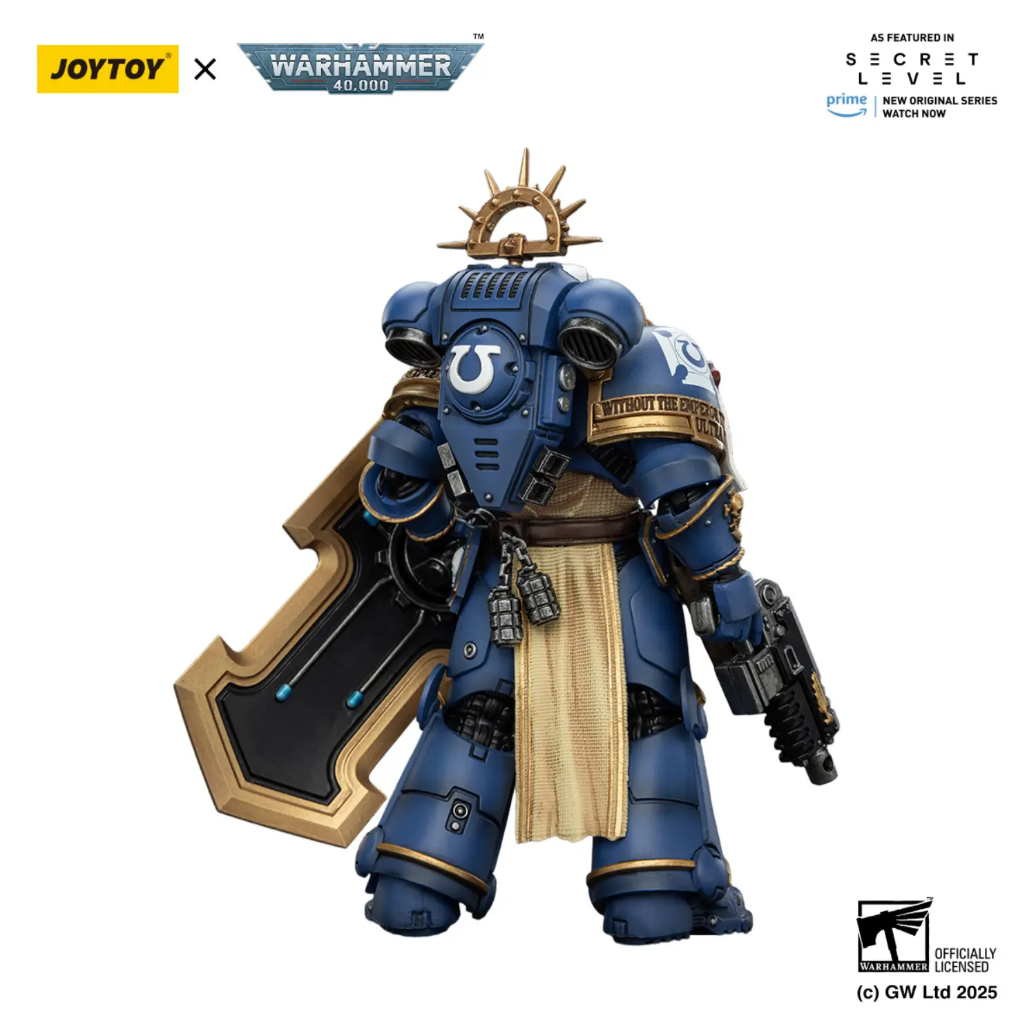 the back of Action Figure - Ultramarines Levantus with Power Sword, Stormshield and Bolt Pistol 1 18 - JOYTOY Warhammer 40K in white back ground The Back Of Action Figure Ultramarines Levantus With Power Sword, Stormshield And Bolt Pistol 1 18 Joytoy Warhammer 40k In White Back Ground