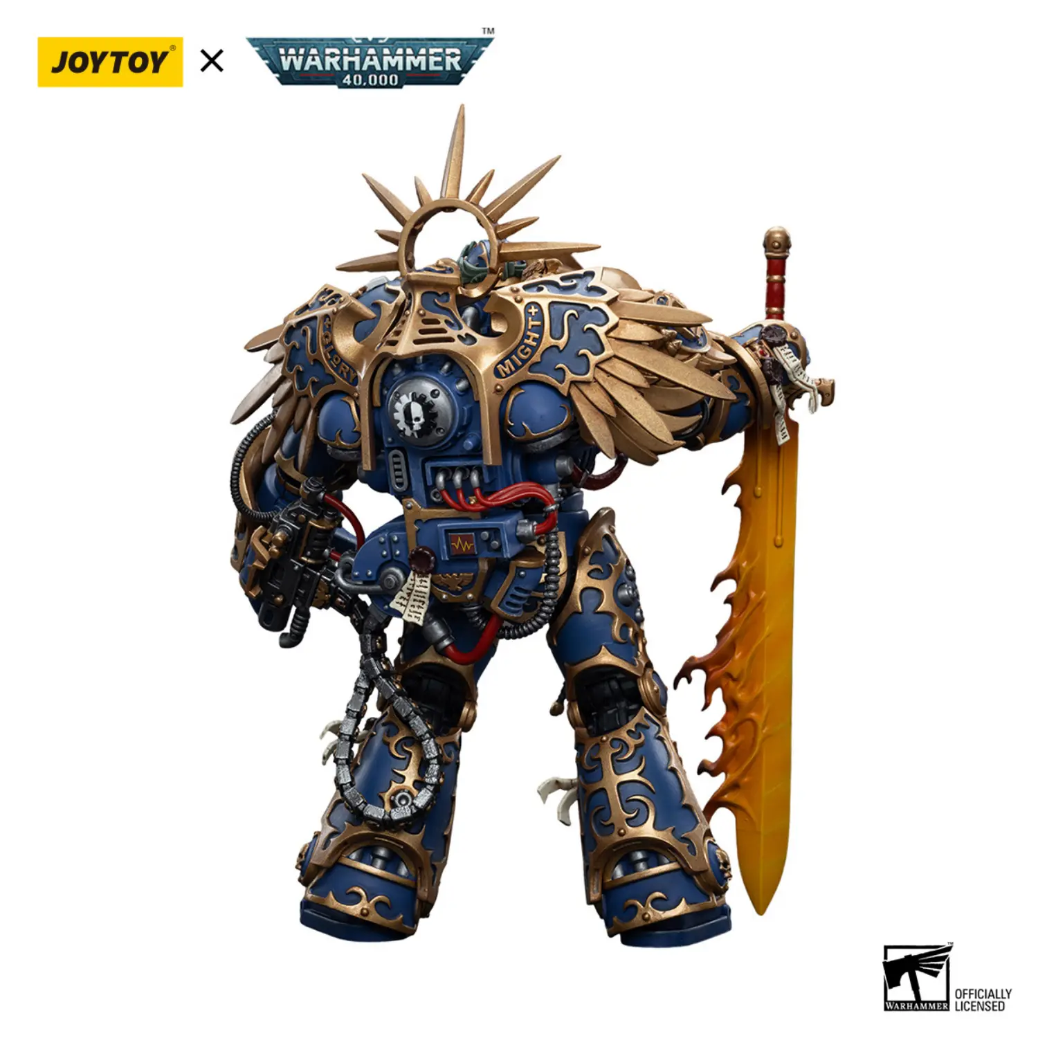 the back of Action Figure - Ultramarines Primarch Roboute Guilliman 1 18 - JOYTOY Warhammer 40K in white background The Back Of Action Figure Ultramarines Primarch Roboute Guilliman 1 18 Joytoy Warhammer 40k In White Background
