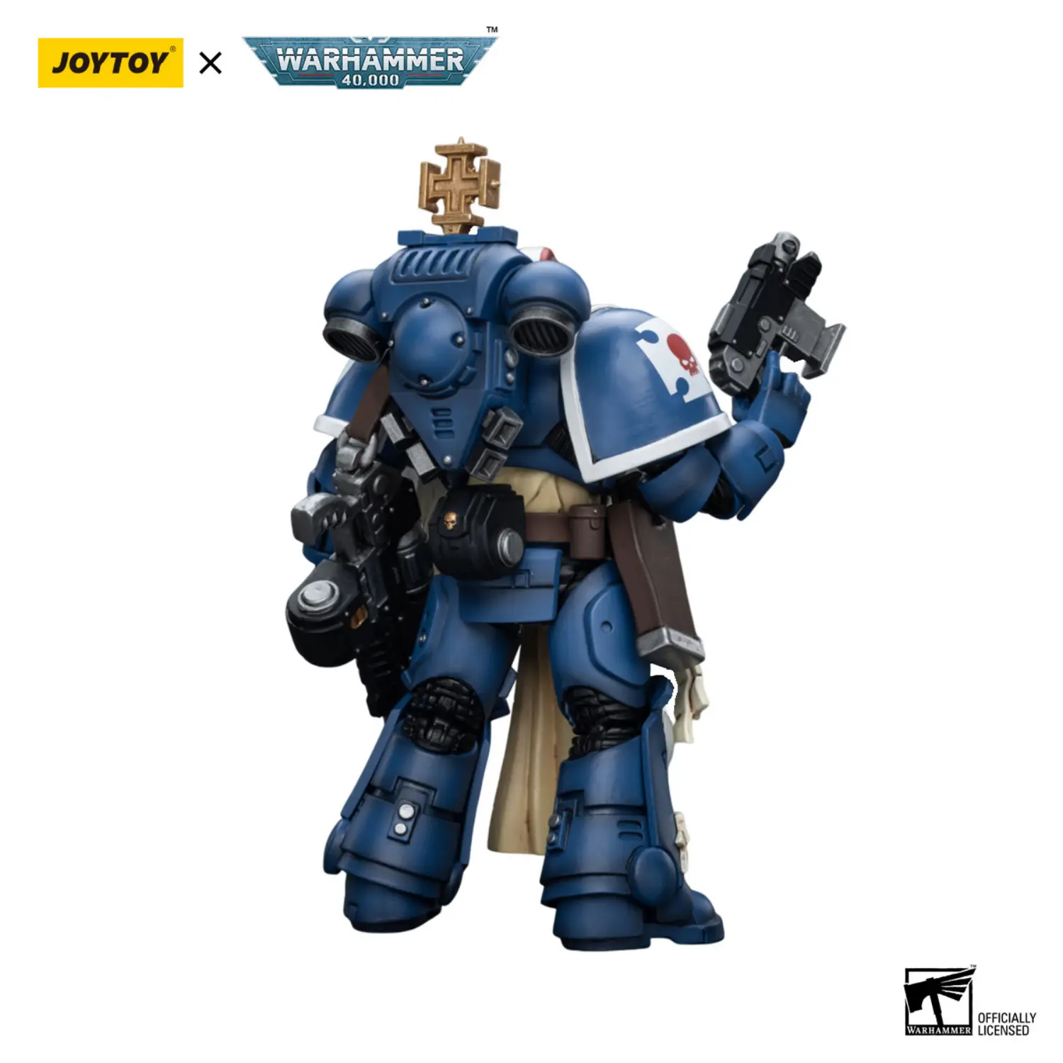 the back of Action Figure - Ultramarines Sternguard Veteran Sergeant 1 18 - JOYTOY Warhammer 40K in whtie bckground The Back Of Action Figure Ultramarines Sternguard Veteran Sergeant 1 18 Joytoy Warhammer 40k In Whtie Bckground