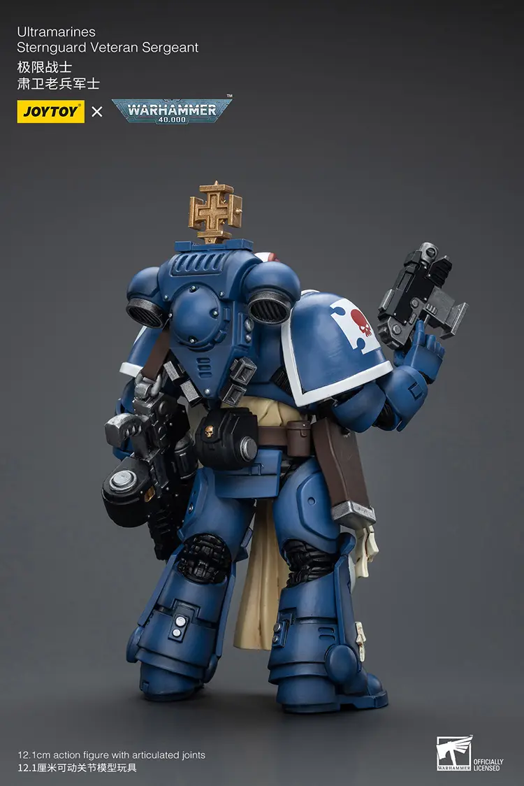the back of Action Figure - Ultramarines Sternguard Veteran Sergeant 1 18 - JOYTOY Warhammer 40K rectangle image The Back Of Action Figure Ultramarines Sternguard Veteran Sergeant 1 18 Joytoy Warhammer 40k Rectangle Image