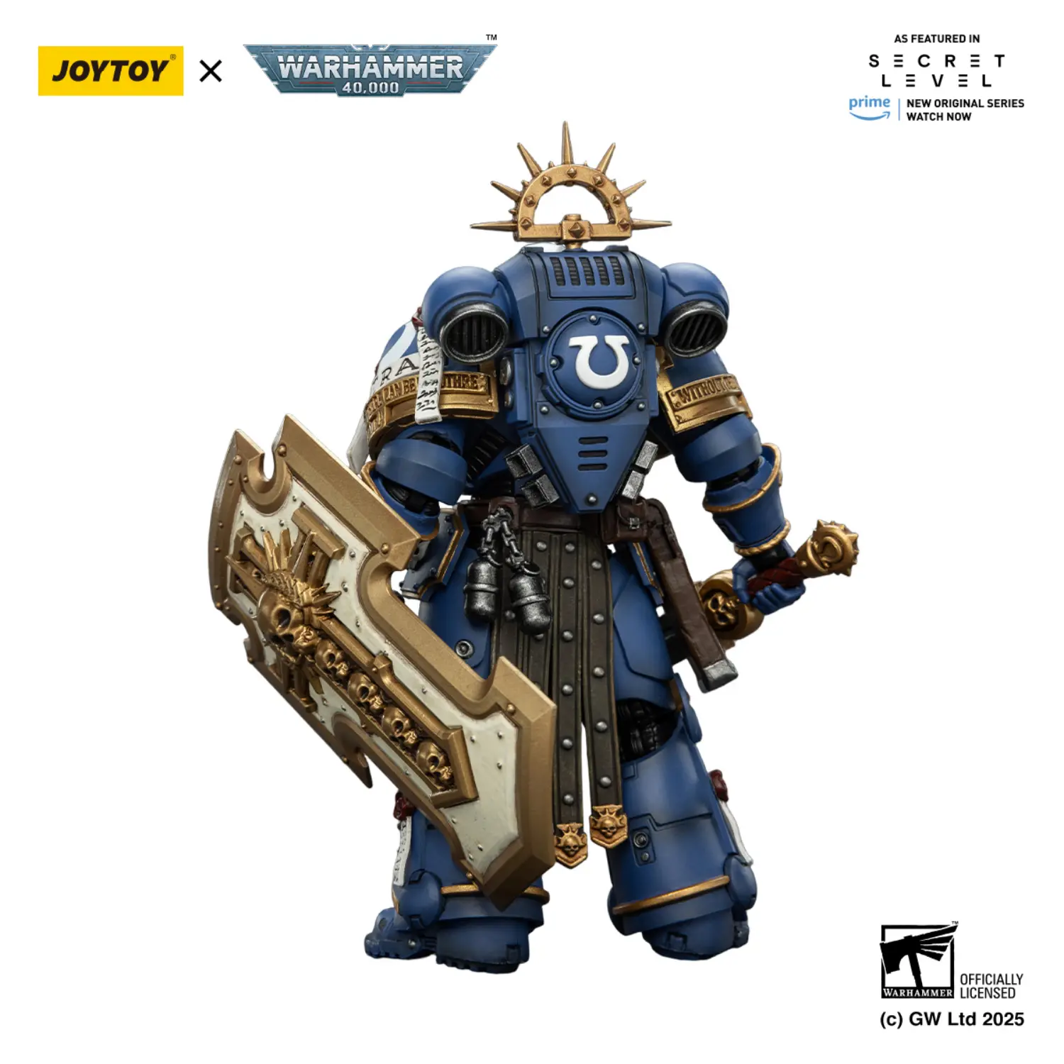 the back of Action Figure - Ultramarines Torvald with Power Sword, Stormshield and Bolt Pistol 1 18 - JOYTOY Warhammer 40K in white background The Back Of Action Figure Ultramarines Torvald With Power Sword, Stormshield And Bolt Pistol 1 18 Joytoy Warhammer 40k In White Background