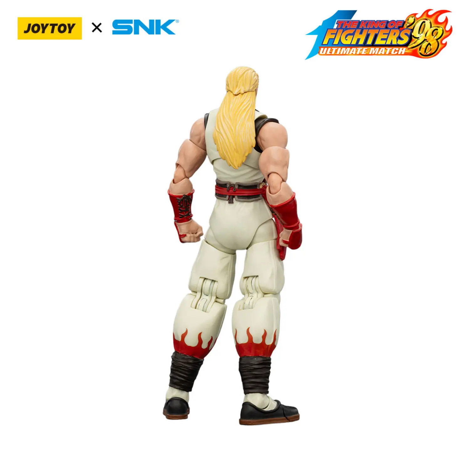 the back of the Action Figure - Andy Bogard KOF _98 UM Fatal Fury Team SNK 1 18 - JOYTOY The King of Fighters in white background Action Figure - Andy Bogard KOF '98 UM Fatal Fury Team SNK 1/18 - JOYTOY The King of Fighters