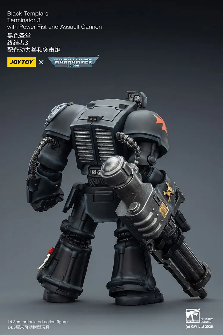 the back of the Action Figure - Black Templars Terminator 3 with Power Fist and Assault Cannon 1 18 - JOYTOY Warhammer 40K rectangle image the back of the Action Figure - Black Templars Terminator 3 with Power Fist and Assault Cannon 1 18 - JOYTOY Warhammer 40K rectangle image