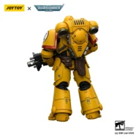 the back of the Action Figure - Imperial Fists Intercessor with Bolt Rifle, Bolt Pistol and Chainsword 1 18 - Warhammer 40K in white background