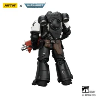 the back of the Action Figure - JOYTOY Black Templars Intercessor with Bolt Rifle, Bolt Pistol and Chainsword 1 18 - Warhammer 40K in white background